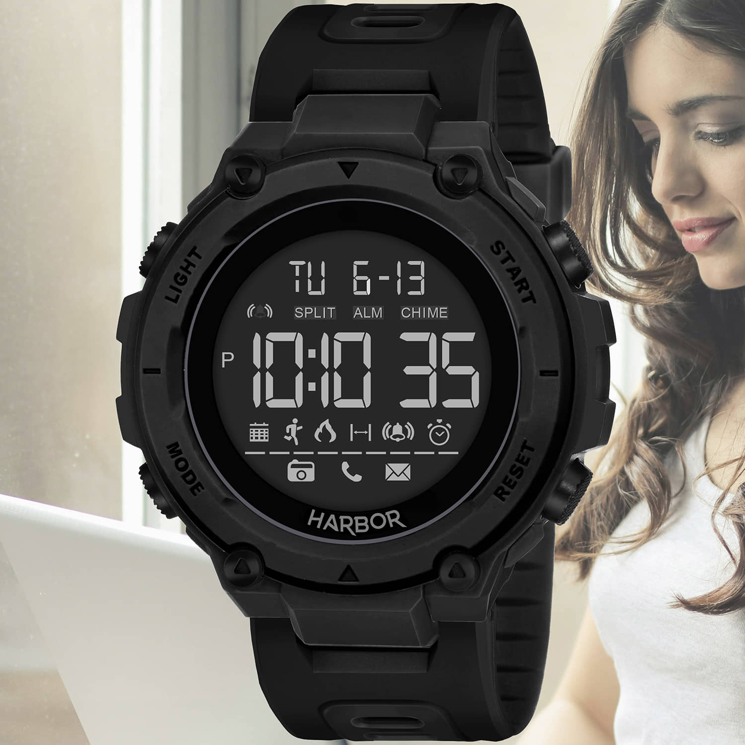 Harbor Black PU Digital Men's Watch