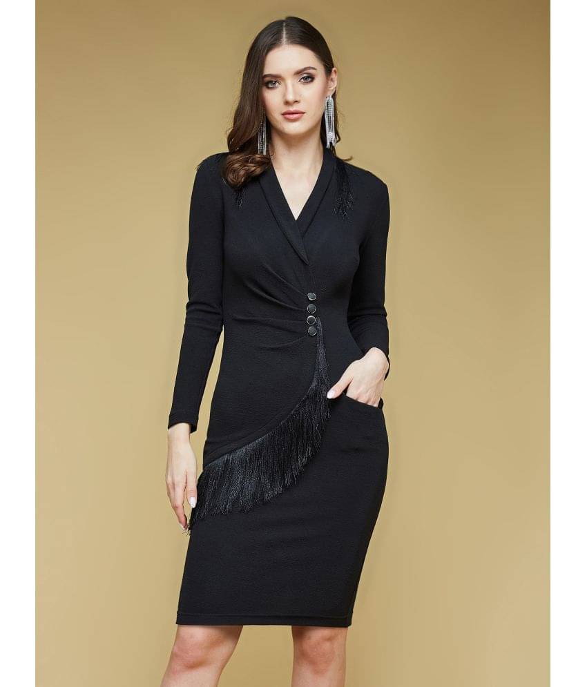 Life with Pockets Women Polyester Solid Bodycon Dress ( Black ) Life with Pockets Women Polyester Solid Bodycon Dress ( Black )