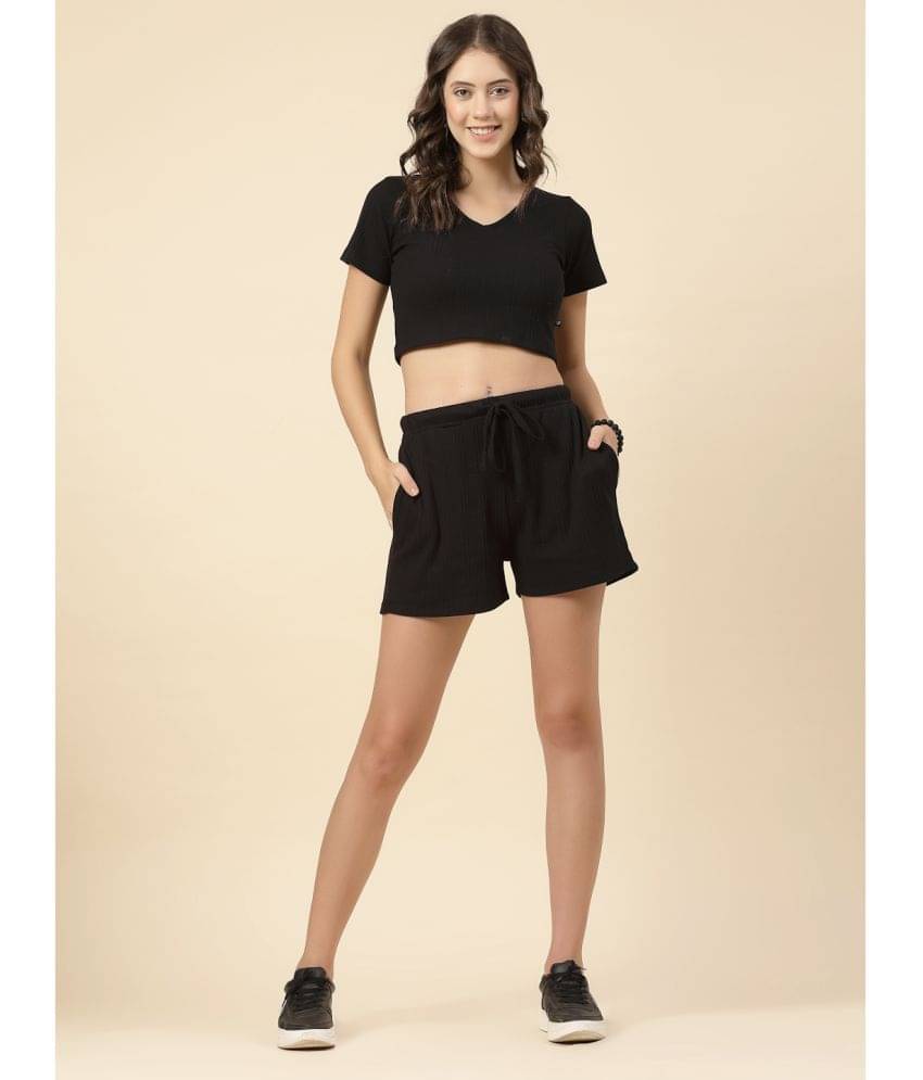     			Rigo Women Self Design Top With Shorts Co-Ord Set ( Black )