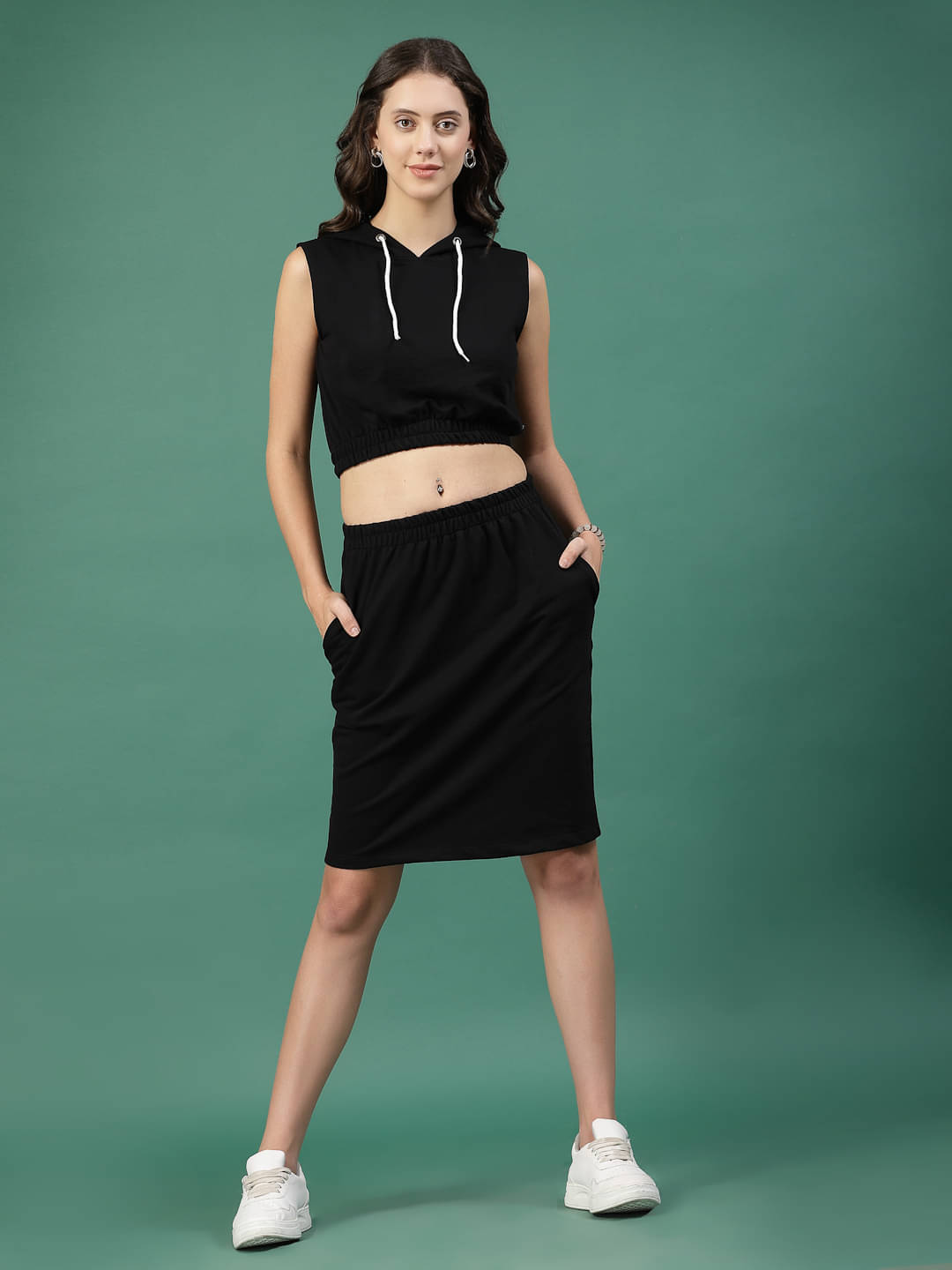     			Rigo Women Solid Top With Skirt Co-Ord Set ( Black )
