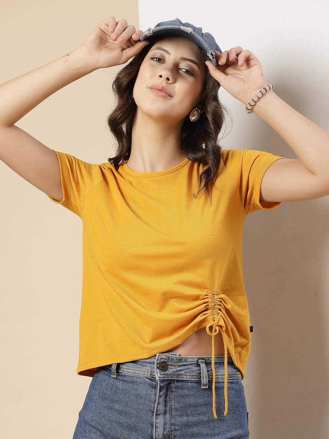 Rigo Women's Cotton Drawstring Top ( Yellow ) Rigo Women's Cotton Drawstring Top ( Yellow )