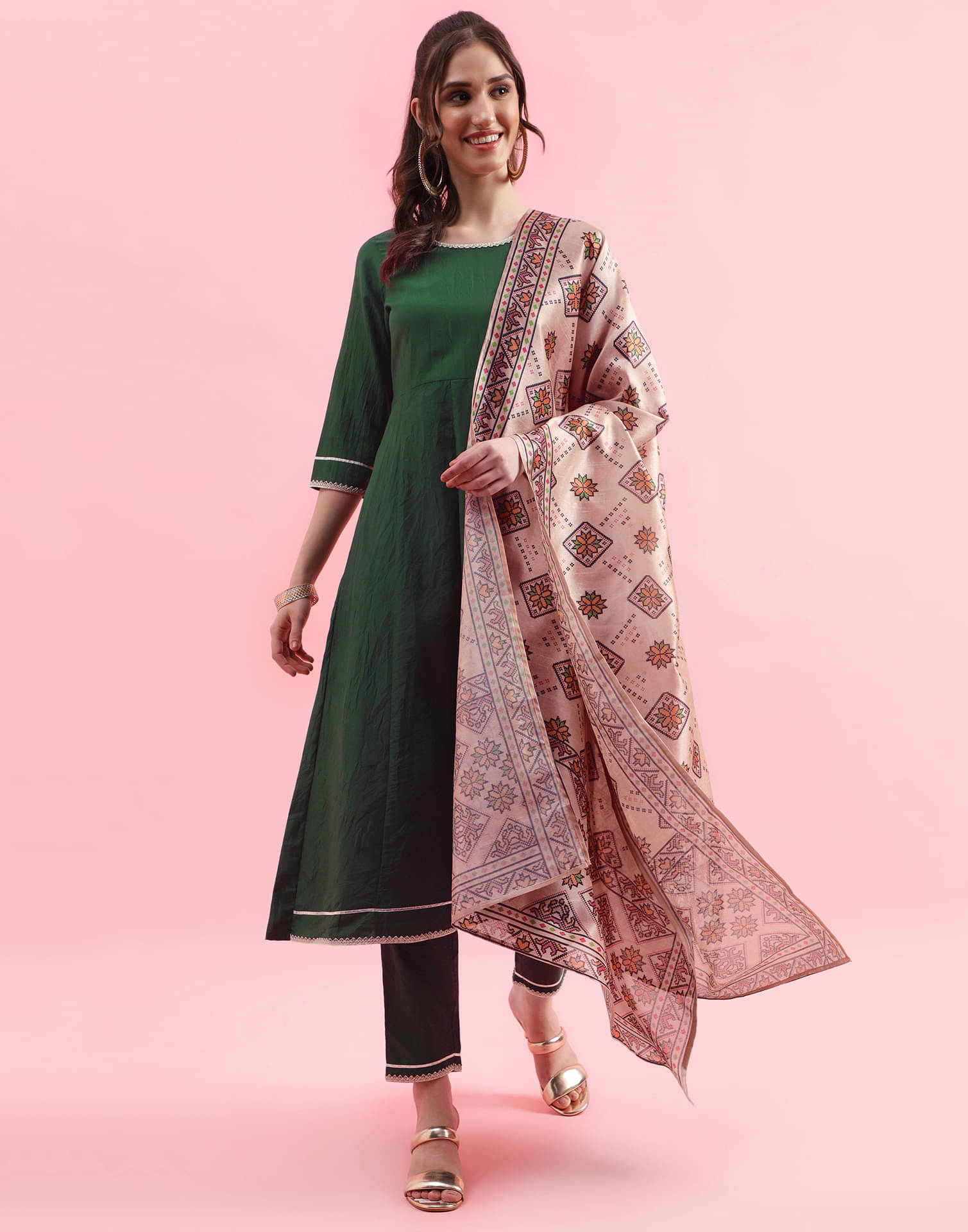     			Skylee Chiffon Embellished Kurti With Pants Women's Stitched Salwar Suit - Green ( Pack of 1 )