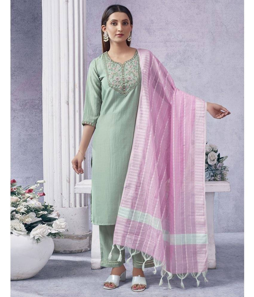     			Skylee Chiffon Embroidered Kurti With Pants Women's Stitched Salwar Suit - Sea Green ( Pack of 1 )