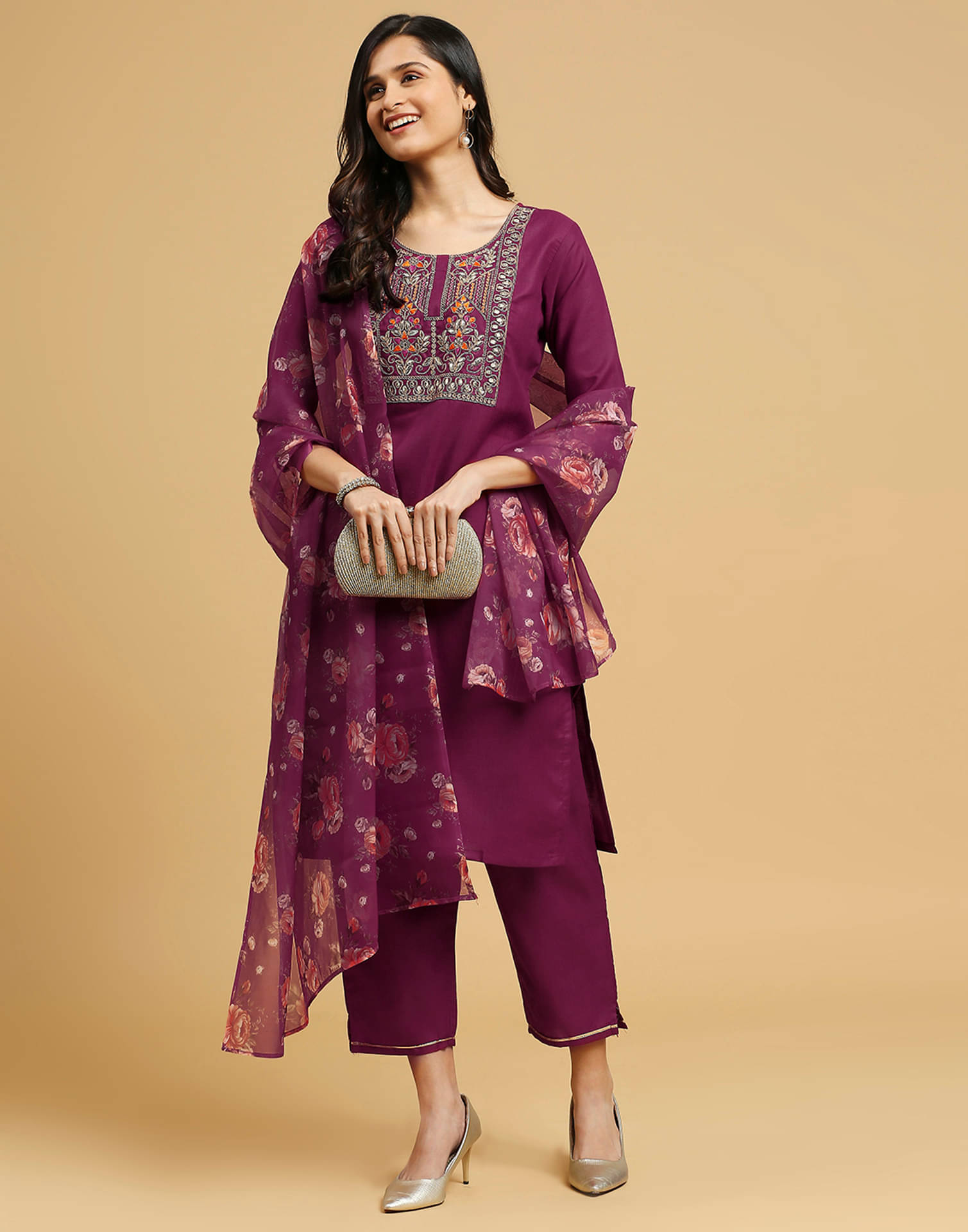     			Skylee Cotton Embroidered Kurti With Pants Women's Stitched Salwar Suit - Pink ( Pack of 1 )