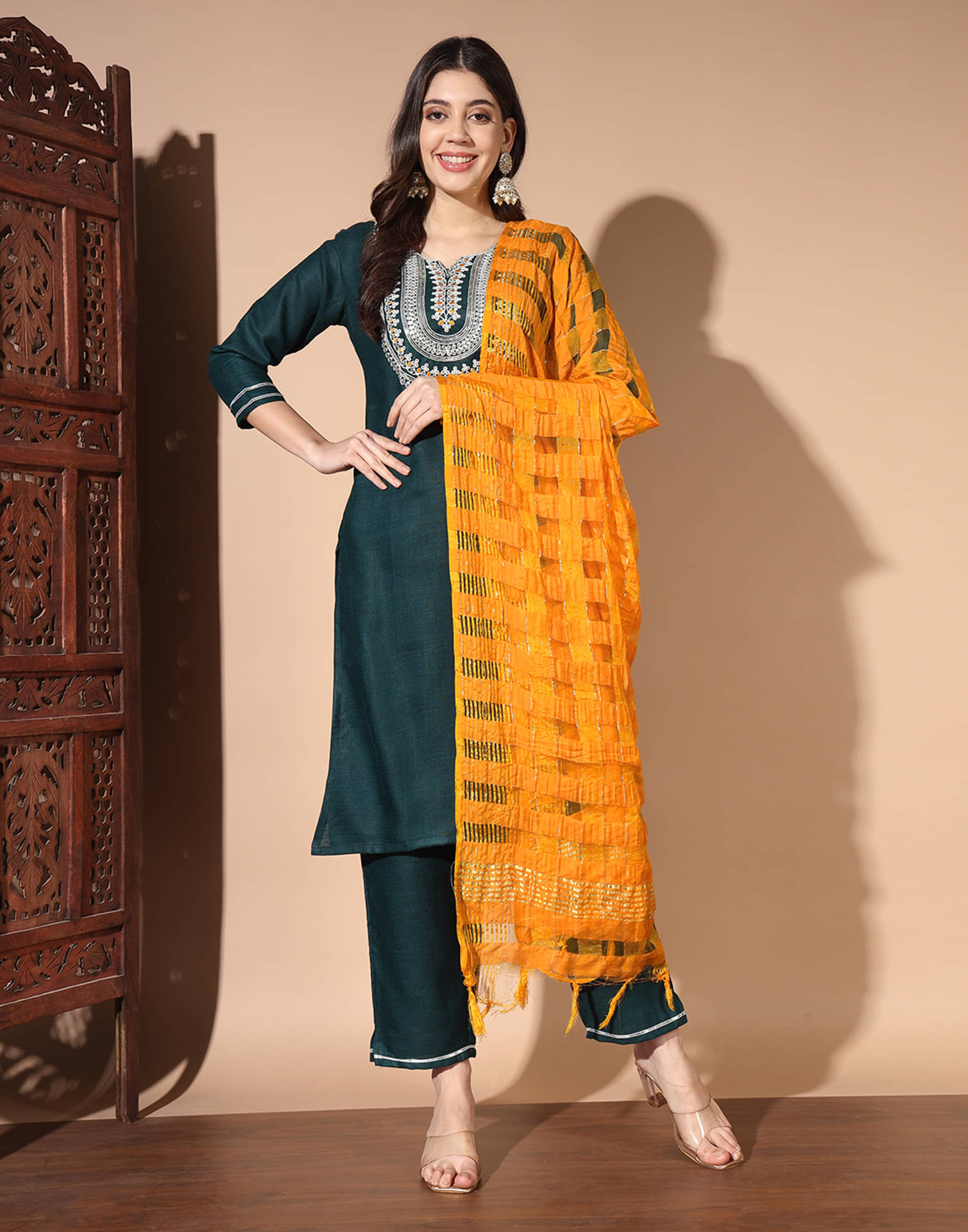     			Skylee Cotton Embroidered Kurti With Pants Women's Stitched Salwar Suit - Teal ( Pack of 1 )
