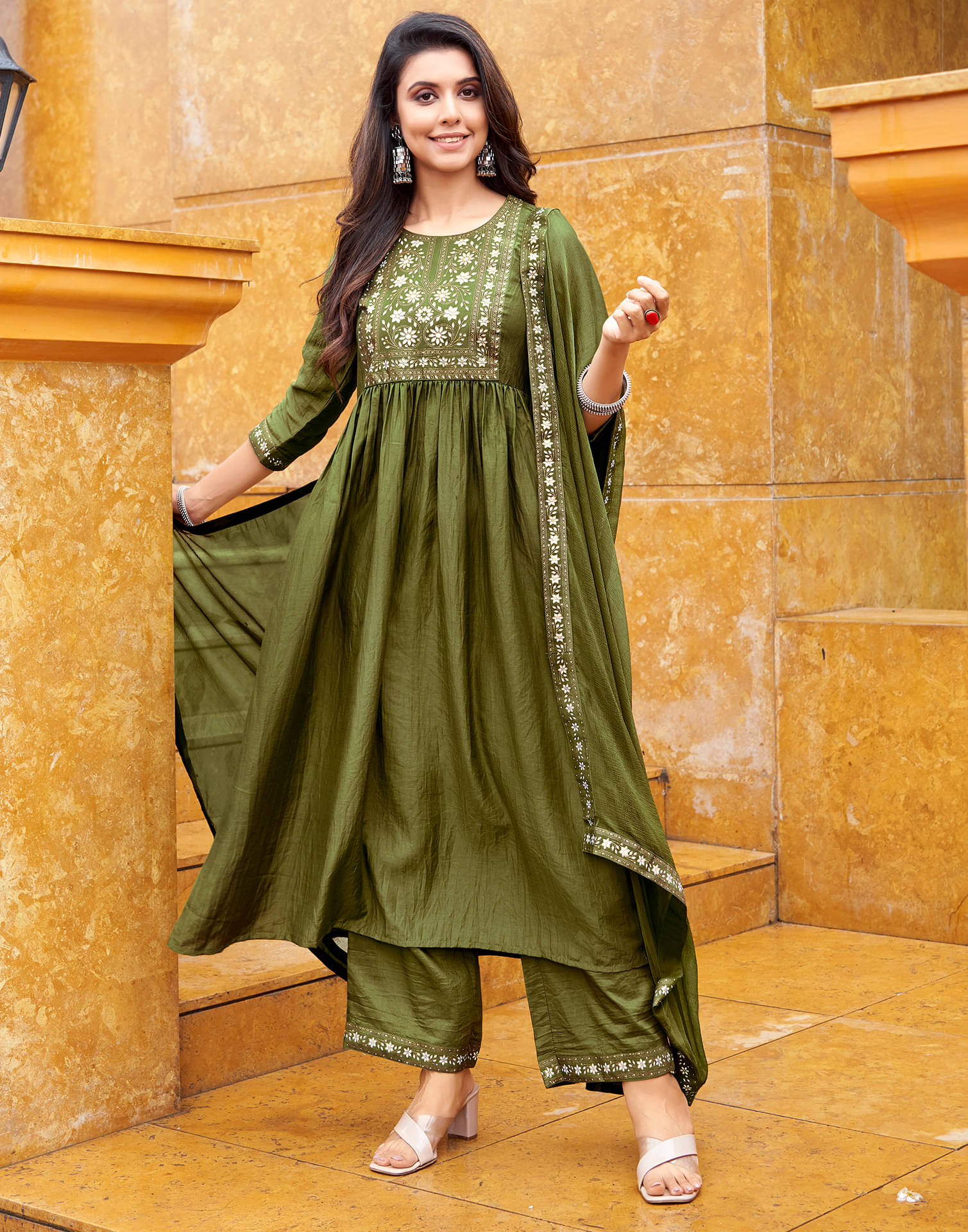     			Skylee Cotton Printed Kurti With Pants Women's Stitched Salwar Suit - Green ( Pack of 1 )