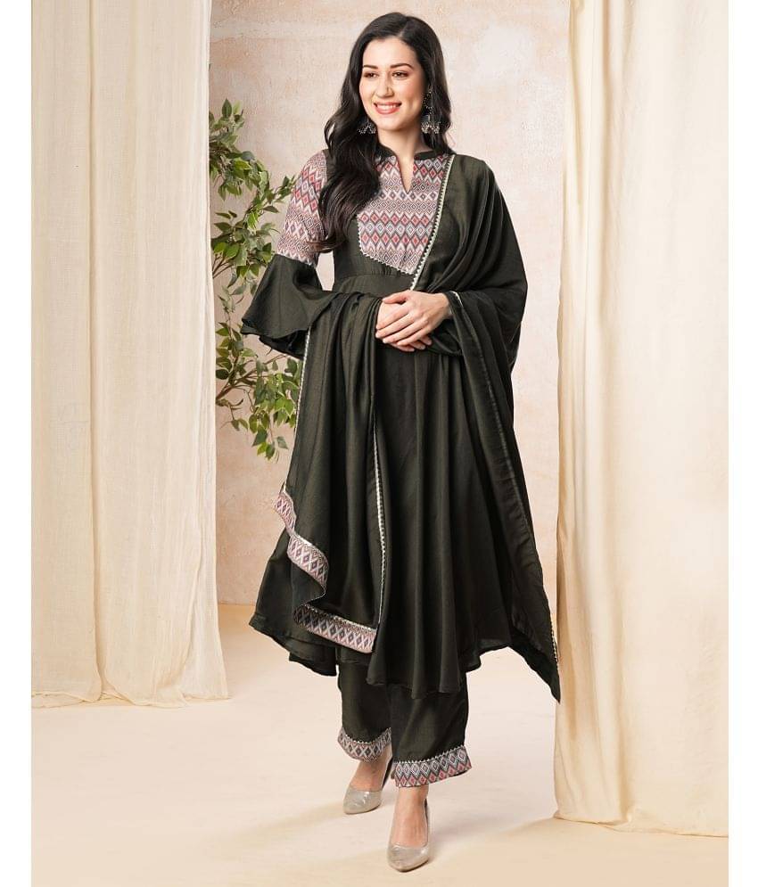     			Skylee Cotton Printed Kurti With Pants Women's Stitched Salwar Suit - Olive ( Pack of 1 )