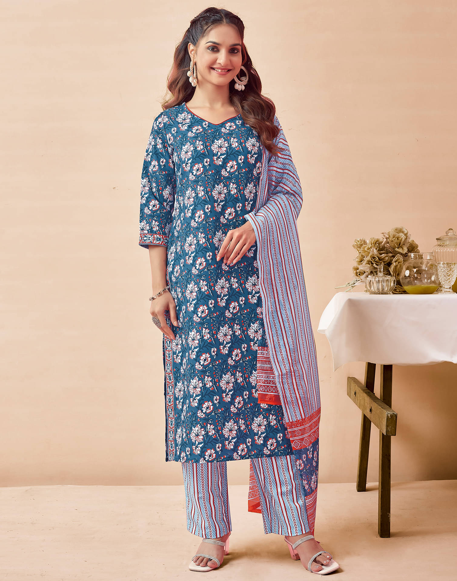 Skylee Rayon Printed Kurti With Pants Women's Stitched Salwar Suit - Teal ( Pack of 1 ) Skylee Rayon Printed Kurti With Pants Women's Stitched Salwar Suit - Teal ( Pack of 1 )
