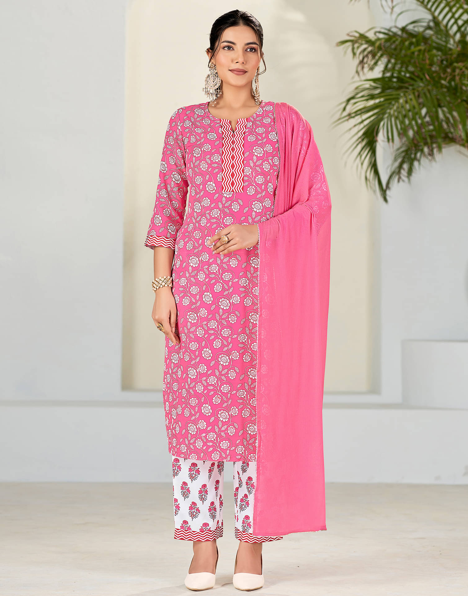     			Skylee Rayon Printed Kurti With Pants Women's Stitched Salwar Suit - Pink ( Pack of 1 )