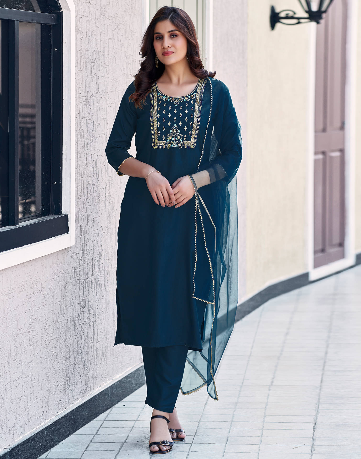 Skylee Silk Blend Embroidered Kurti With Pants Women's Stitched Salwar Suit - Light Blue ( Pack of 1 ) Skylee Silk Blend Embroidered Kurti With Pants Women's Stitched Salwar Suit - Light Blue ( Pack of 1 )