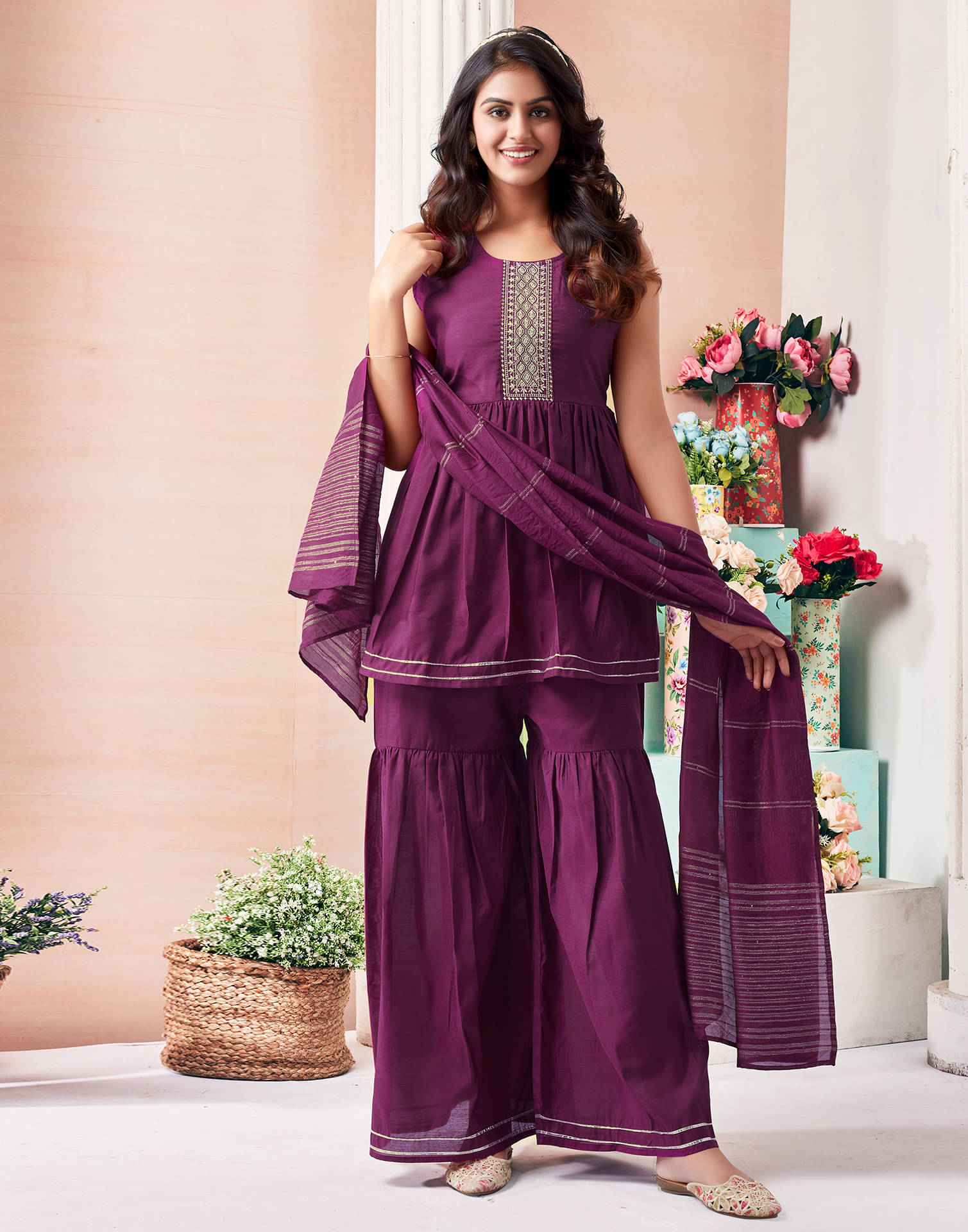 Skylee Silk Blend Embroidered Kurti With Pants Women's Stitched Salwar Suit - Wine ( Pack of 1 ) Skylee Silk Blend Embroidered Kurti With Pants Women's Stitched Salwar Suit - Wine ( Pack of 1 )
