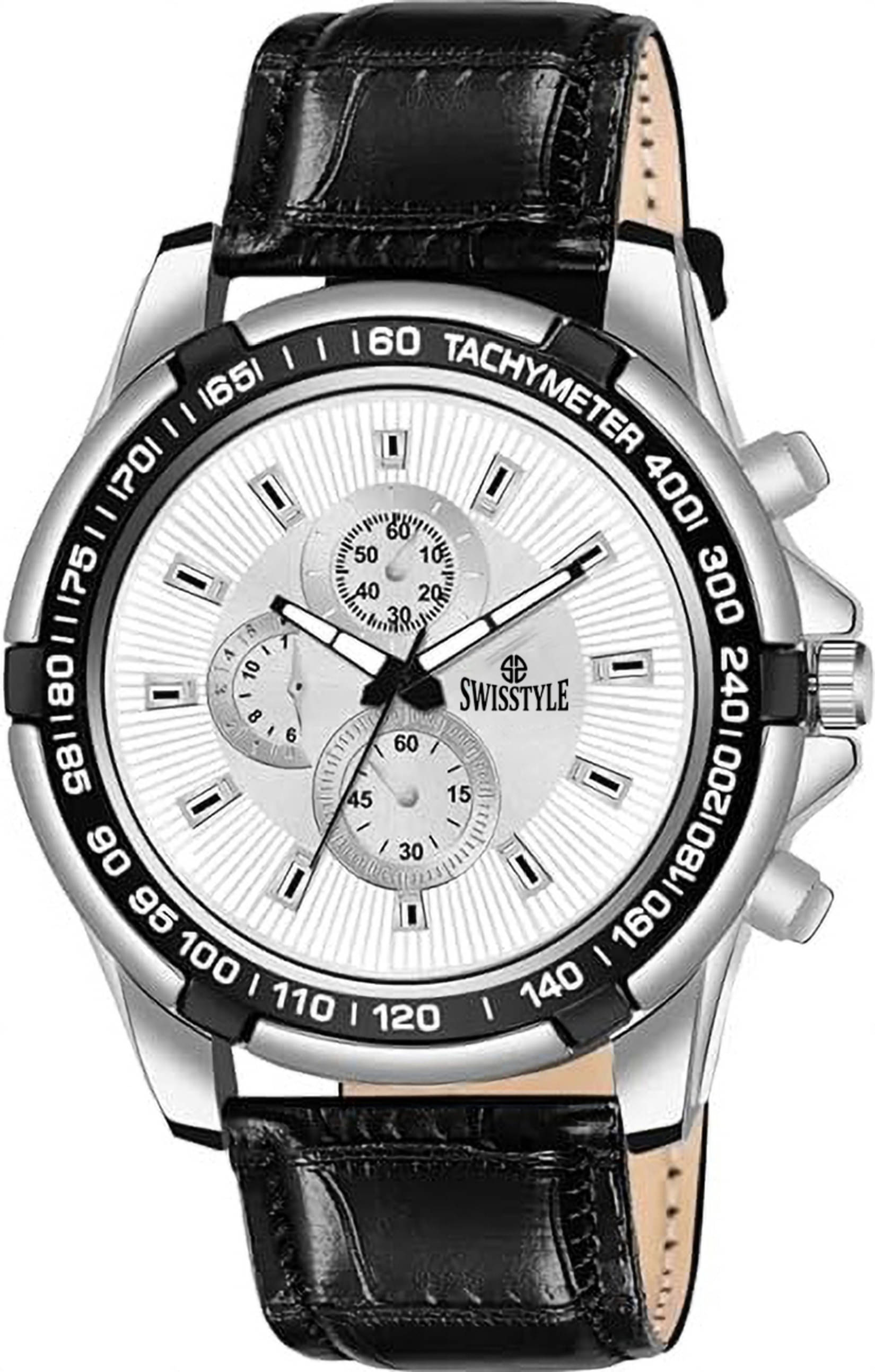     			Swisstyle Black Leather Analog Men's Watch