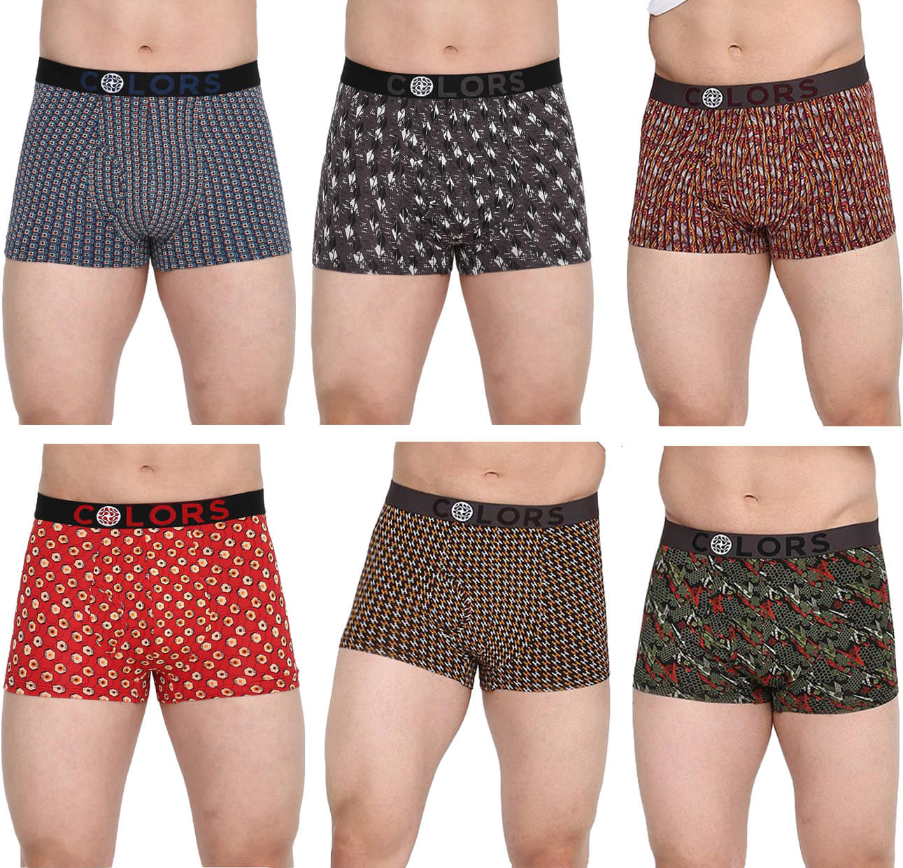 COLORS by Rupa Frontline Multicolor Cotton Men's Trunks ( Pack of 6 )     			COLORS by Rupa Frontline Multicolor Cotton Men's Trunks ( Pack of 6 )