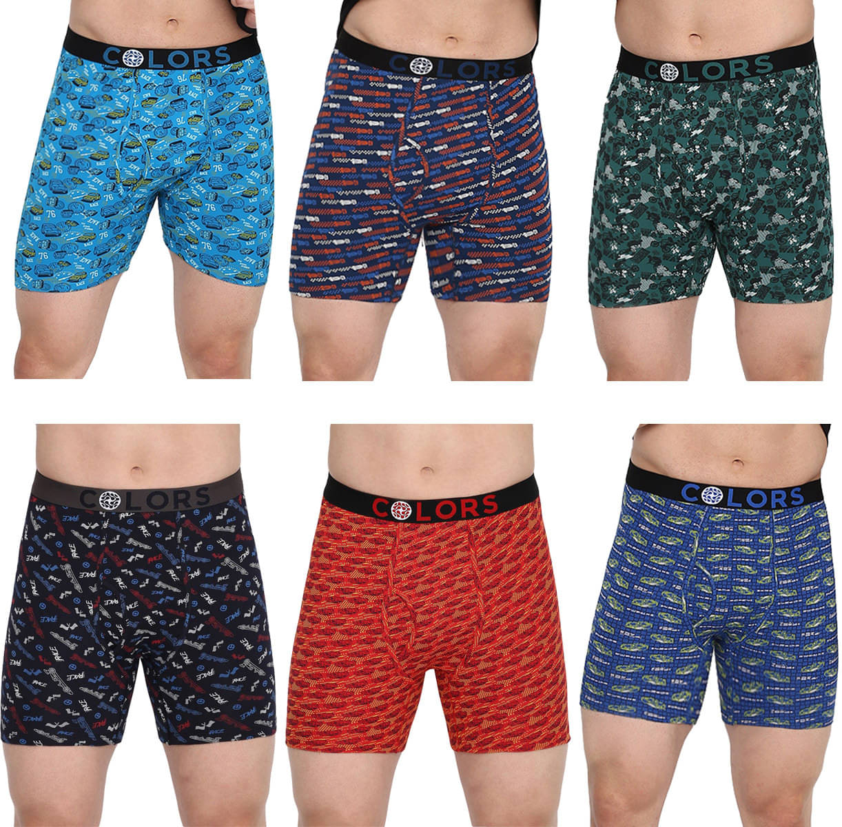 COLORS by Rupa Frontline Multicolor Cotton Men's Trunks ( Pack of 6 )     			COLORS by Rupa Frontline Multicolor Cotton Men's Trunks ( Pack of 6 )