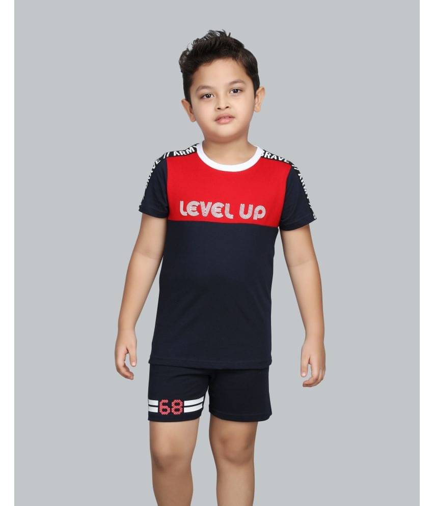     			3PIN Pack of 1 Boys Cotton T-Shirt & Shorts Set ( Red )