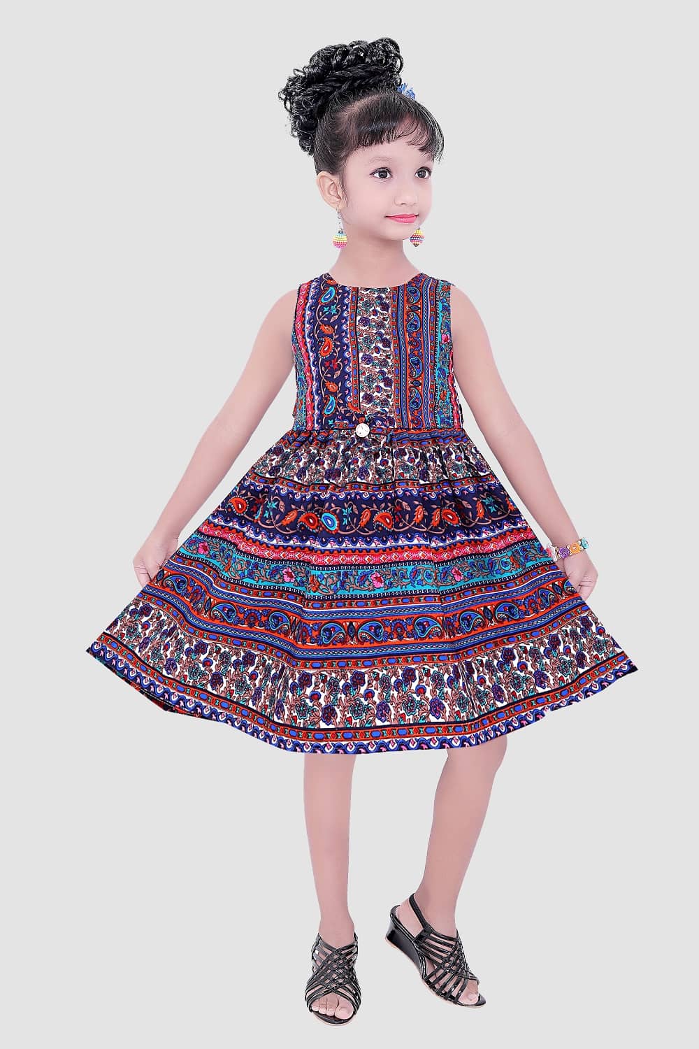 9stiches Cotton Blend Frock For Girls ( Pack of 1 , Multicolor )