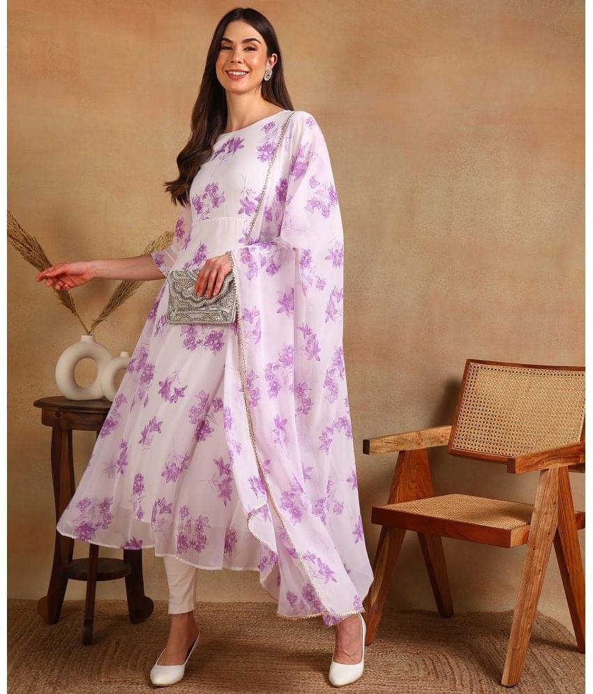 DSK STUDIO Georgette Printed Flared Women's Kurti with Dupatta - Purple ( Pack of 1 ) DSK STUDIO Georgette Printed Flared Women's Kurti with Dupatta - Purple ( Pack of 1 )