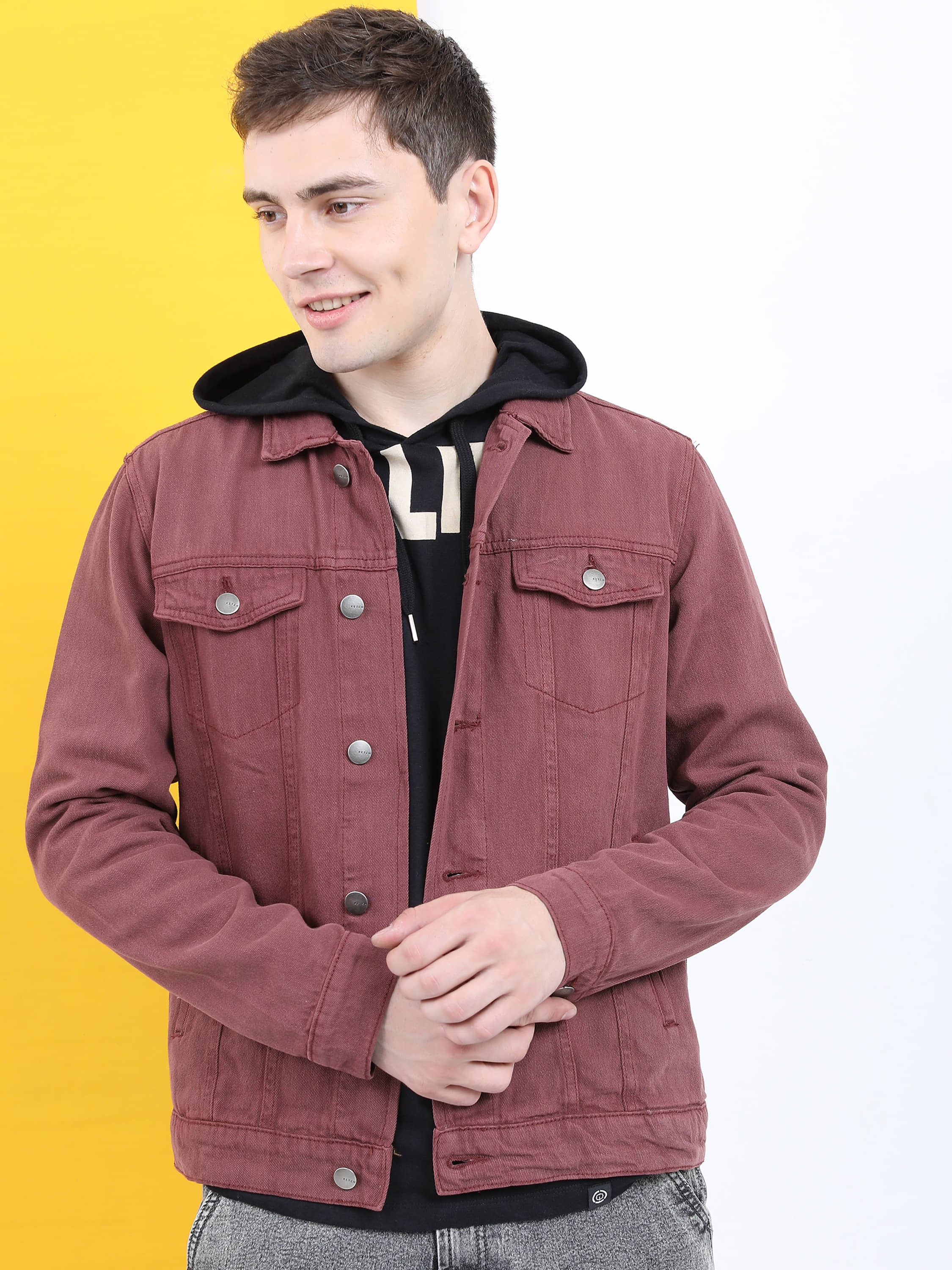 Ketch Cotton Men's Denim Jacket - Maroon ( Pack of 1 ) - Jackets & Coats | Buy online on ZillyBuy