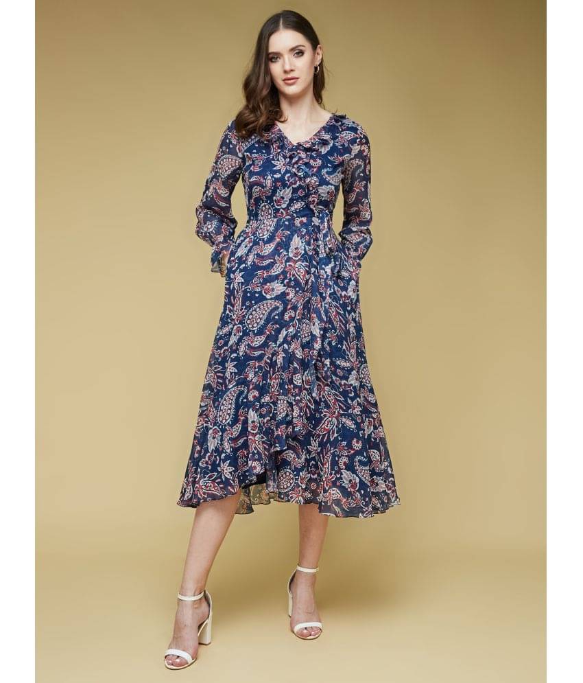 Life with Pockets Women Polyester Printed Fit & Flare Dress ( Navy Blue ) Life with Pockets Women Polyester Printed Fit & Flare Dress ( Navy Blue )