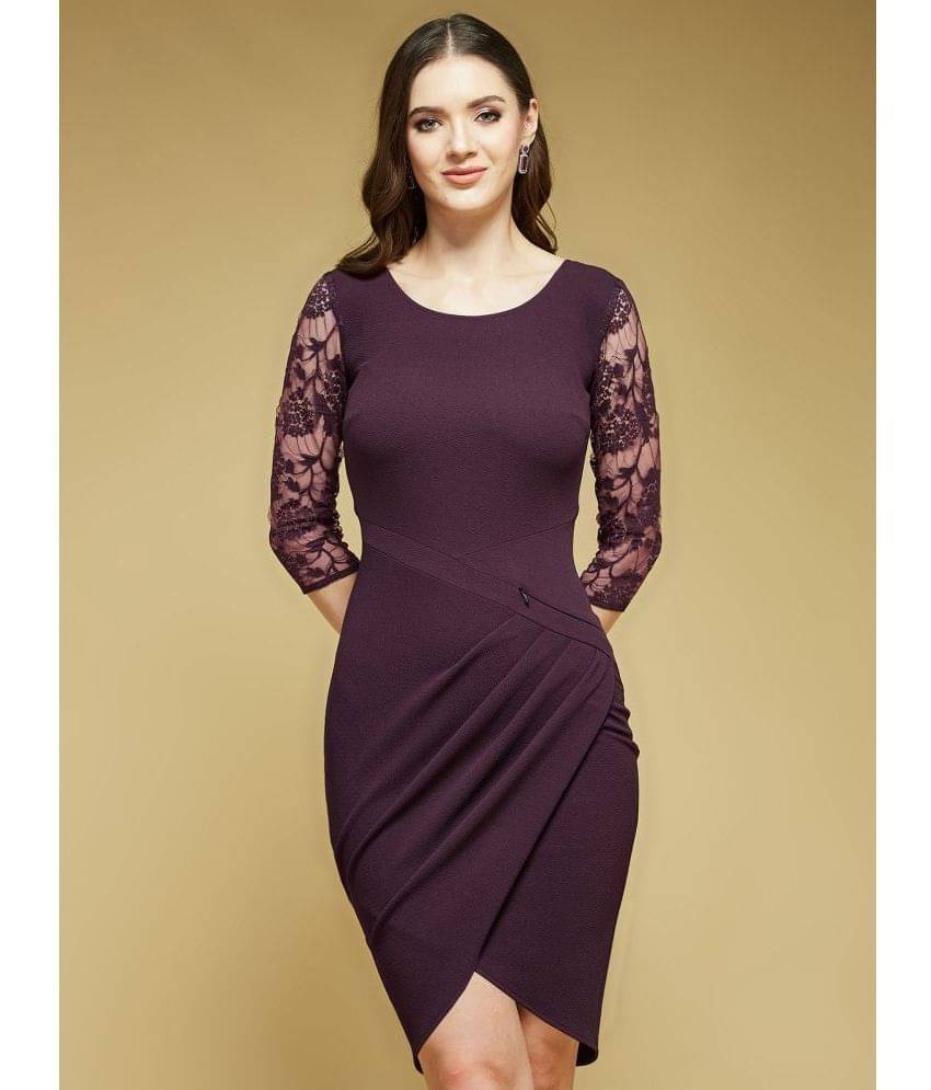Life with Pockets Women Polyester Printed Bodycon Dress ( Purple ) Life with Pockets Women Polyester Printed Bodycon Dress ( Purple )