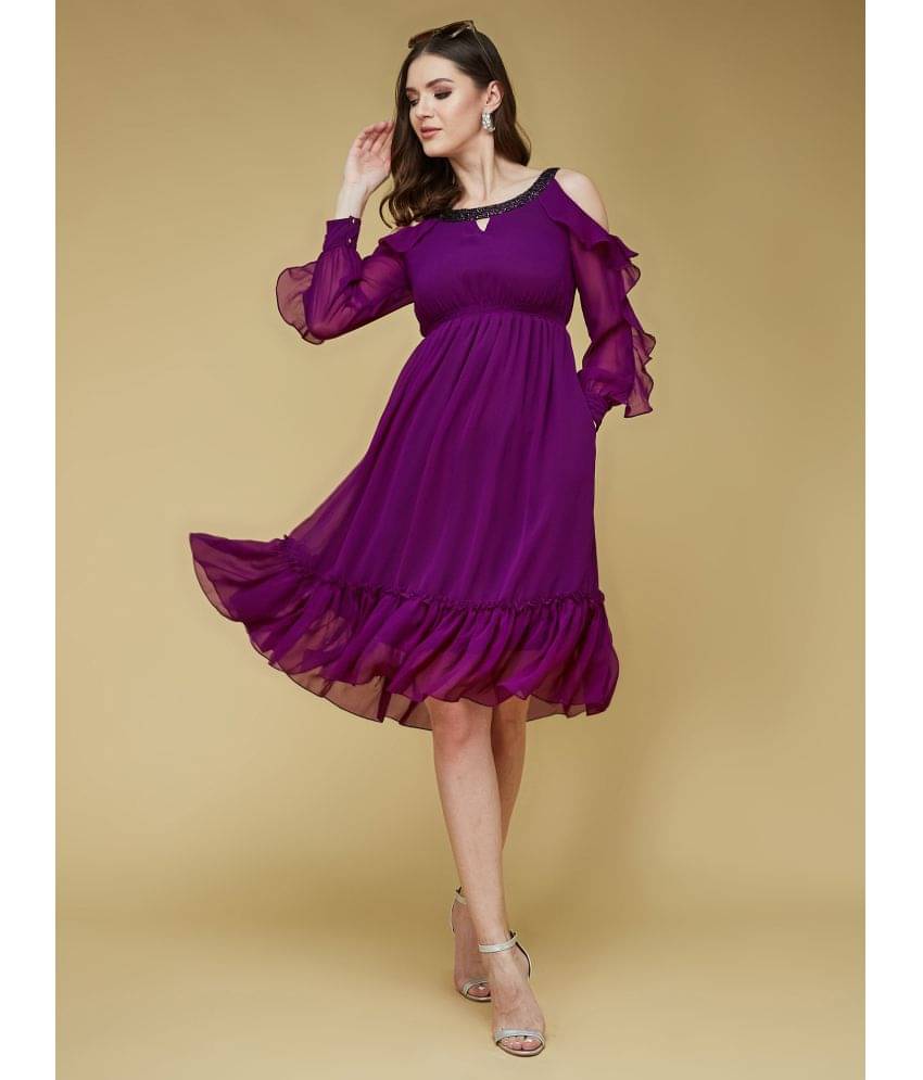 Life with Pockets Polyester Solid Knee Length Women's Fit & Flare Dress - Purple ( Pack of 1 ) Life with Pockets Polyester Solid Knee Length Women's Fit & Flare Dress - Purple ( Pack of 1 )
