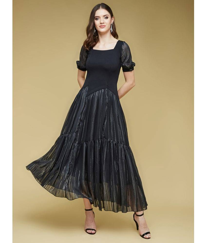 Life with Pockets Polyester Striped Ankle Length Women's Fit & Flare Dress - Black ( Pack of 1 ) Life with Pockets Polyester Striped Ankle Length Women's Fit & Flare Dress - Black ( Pack of 1 )