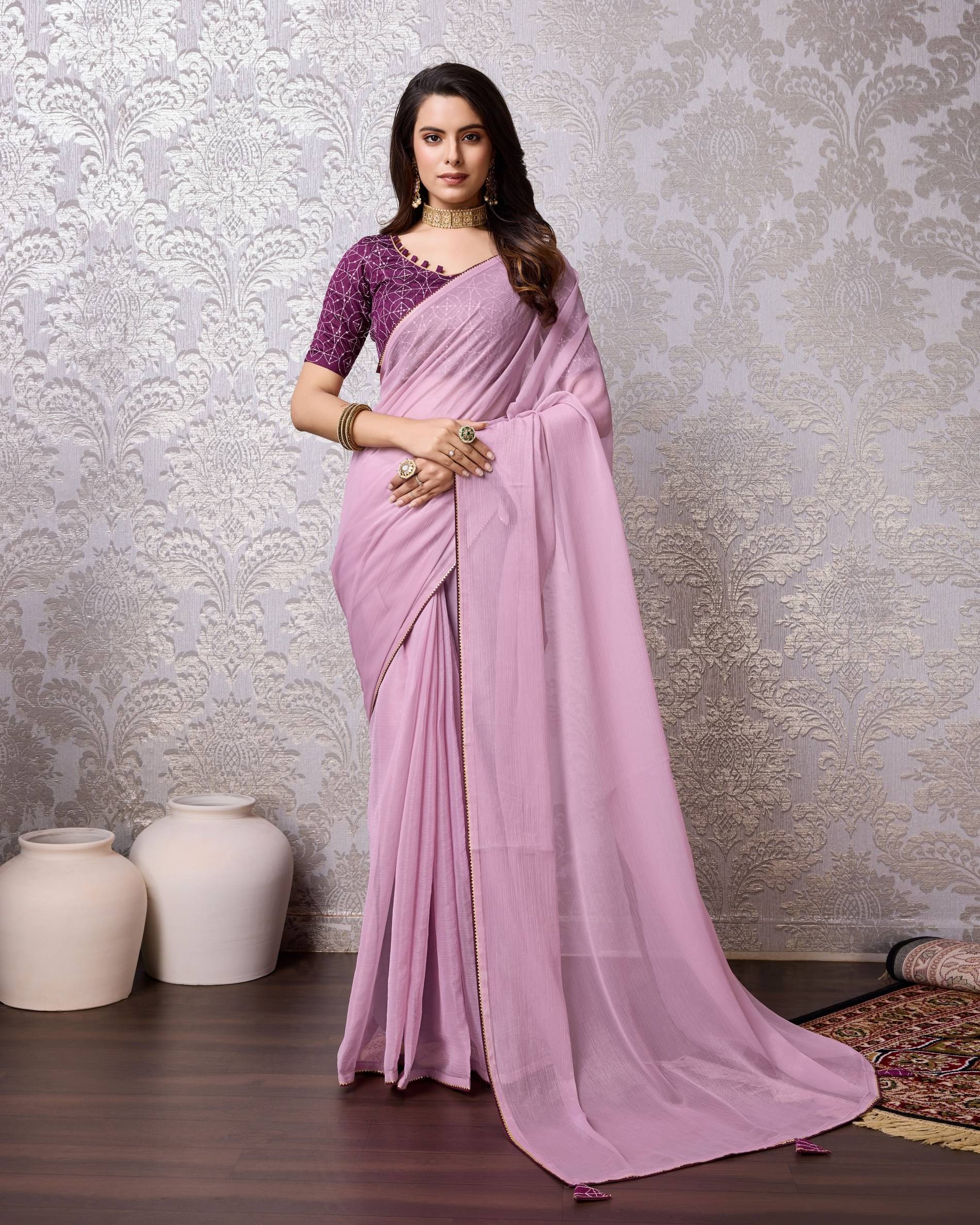     			Rekha Maniyar Chiffon Woven Saree With Unstitched Blouse Piece ( Purple )