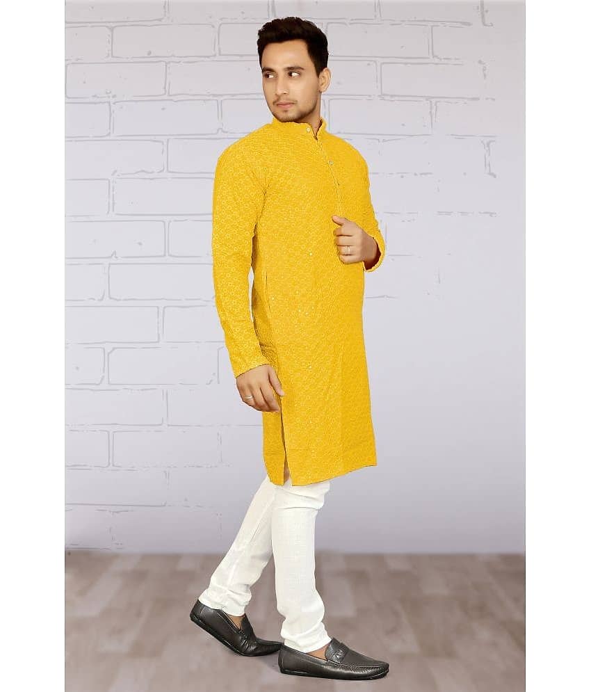 Reyansh Yellow Rayon Regular Fit Men's Kurta Pyjama Set ( Pack of 1 ) - Kurtas & Kurta Sets | Buy online on ZillyBuy