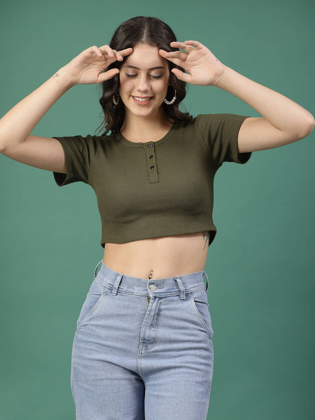 Rigo Women's Cotton Crop Top ( Olive )     			Rigo Women's Cotton Crop Top ( Olive )