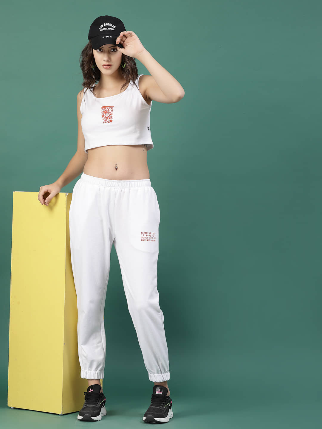Rigo Women Printed Top With Joggers Co-Ord Set ( White )