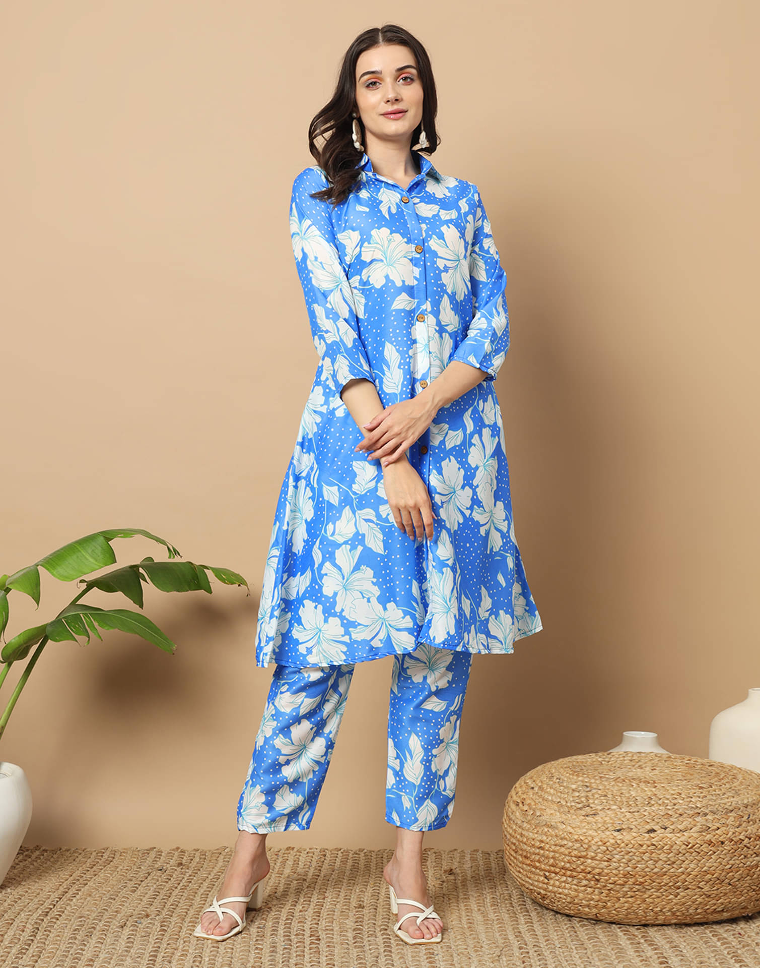    			Skylee Cotton Silk Printed Kurti With Pants Women's Stitched Salwar Suit - Blue ( Pack of 1 )