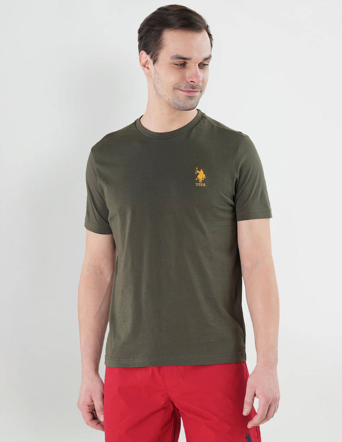     			U.S. Polo Assn. Cotton Regular Fit Solid Half Sleeves Men's T-Shirt - Olive Green ( Pack of 1 )