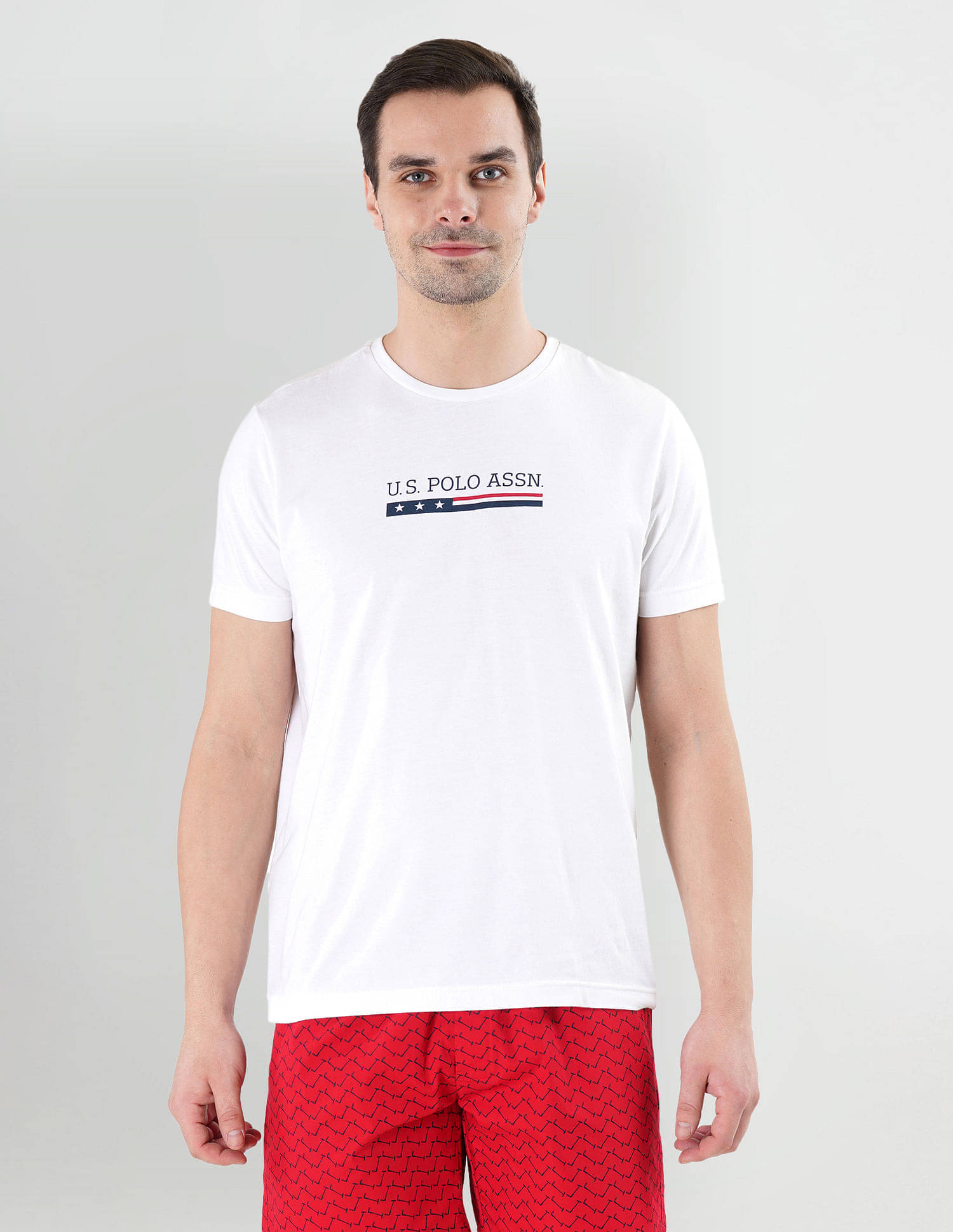     			U.S. Polo Assn. Cotton Regular Fit Printed Half Sleeves Men's T-Shirt - White ( Pack of 1 )