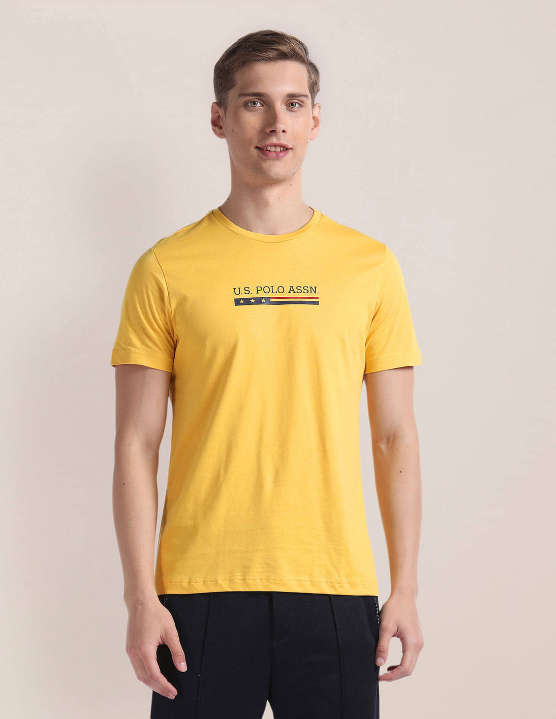     			U.S. Polo Assn. Cotton Regular Fit Printed Half Sleeves Men's T-Shirt - Yellow ( Pack of 1 )
