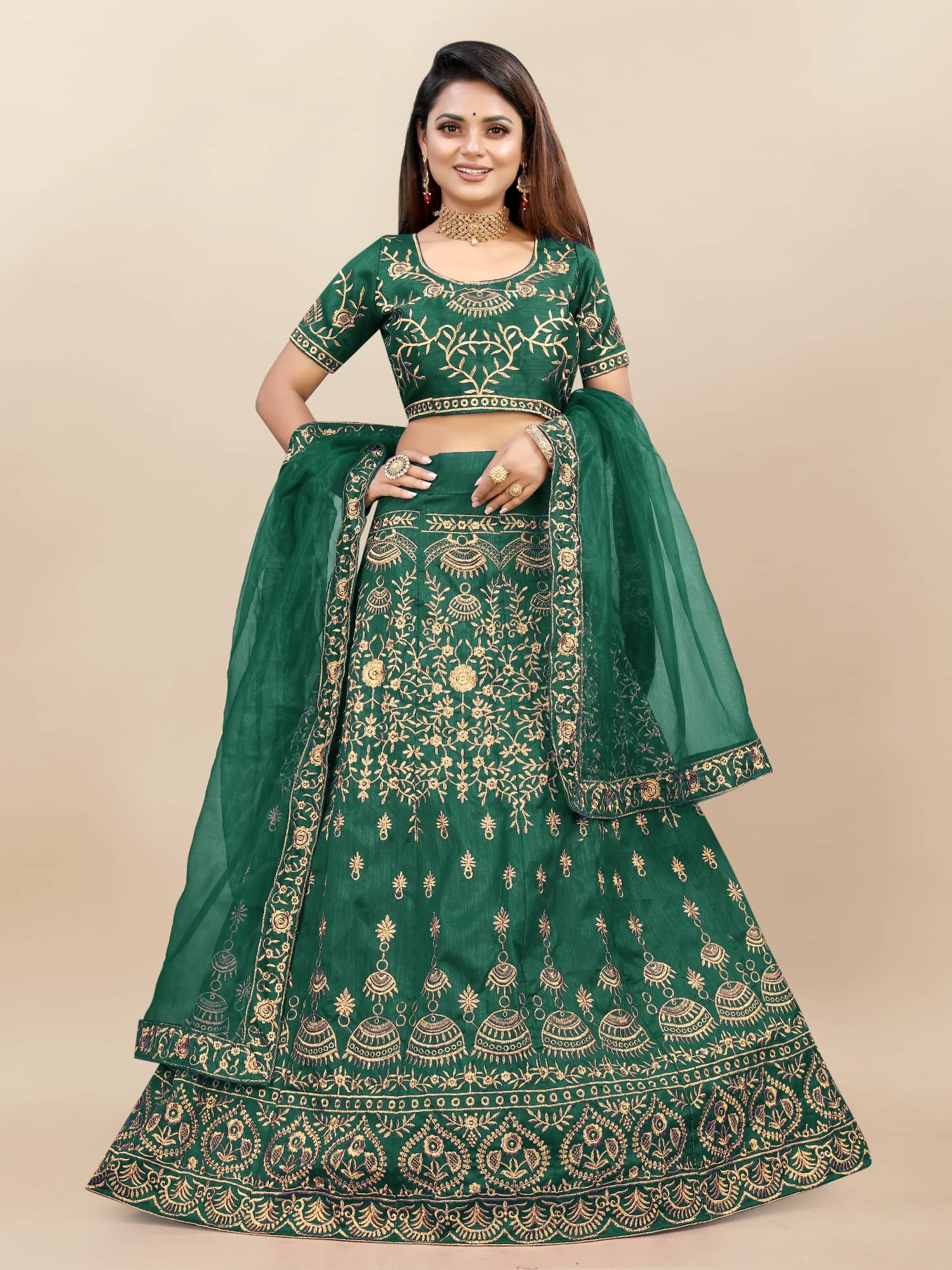 A TO Z CART Green Bangalore Silk Unstitched Unstitched Lehenga Single A TO Z CART Green Bangalore Silk Unstitched Unstitched Lehenga Single