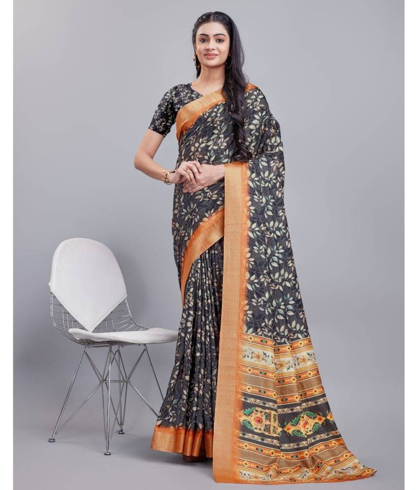     			Aadvik Cotton Silk Printed Saree With Unstitched Blouse Piece ( Black )