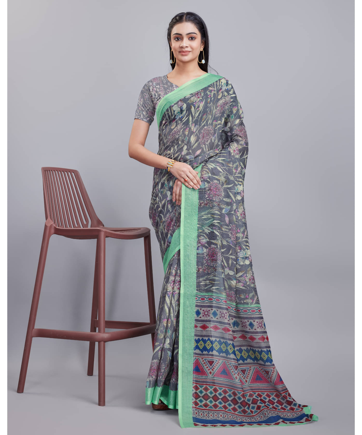 Aadvik Linen Printed Saree With Unstitched Blouse Piece ( Multicolour ) Aadvik Linen Printed Saree With Unstitched Blouse Piece ( Multicolour )