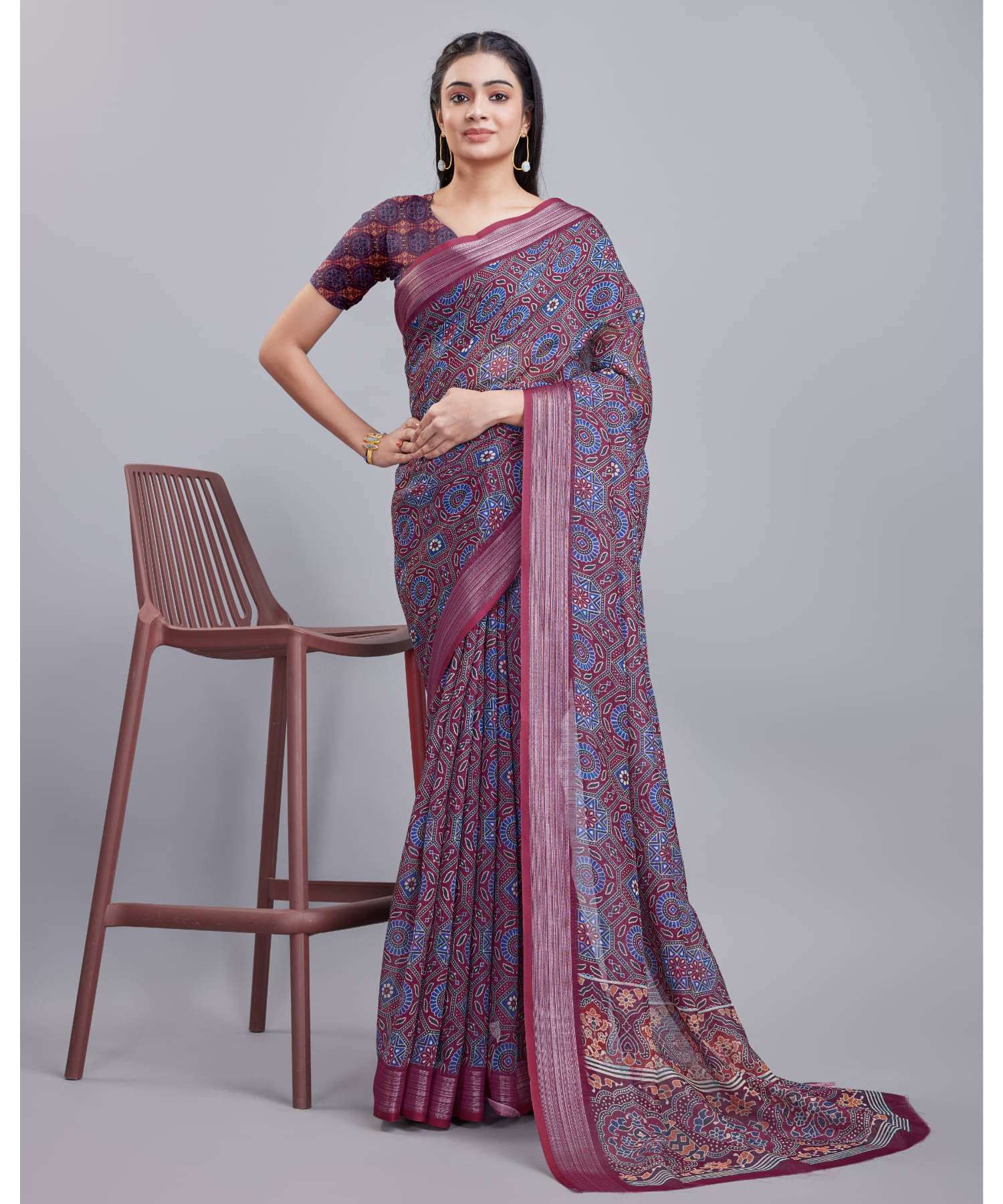 Aadvik Linen Printed Saree With Unstitched Blouse Piece ( Multicolour ) Aadvik Linen Printed Saree With Unstitched Blouse Piece ( Multicolour )