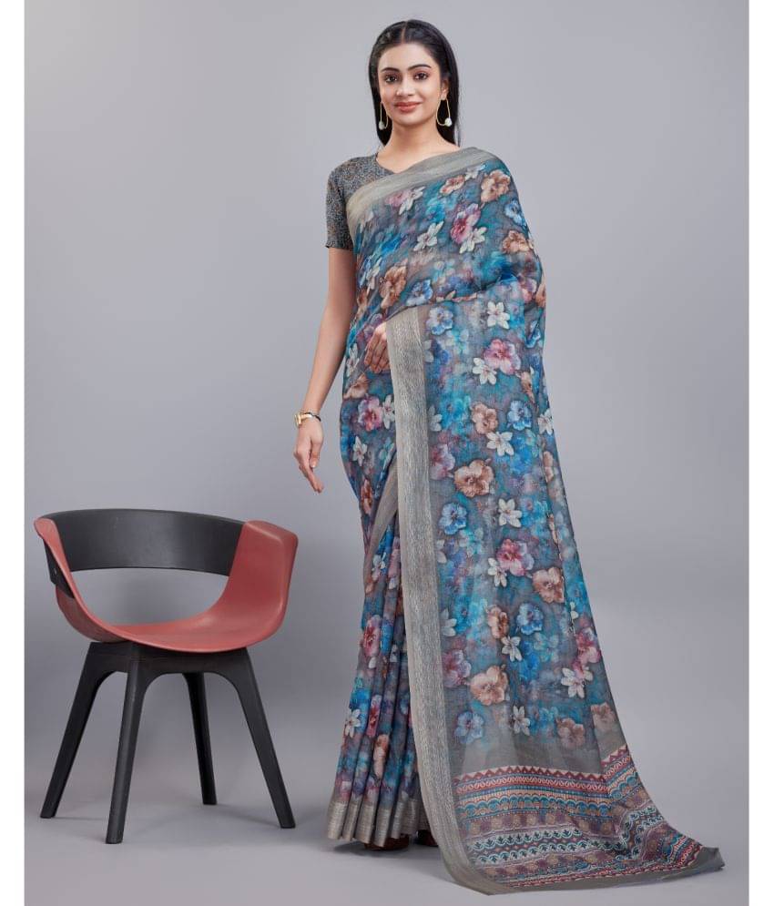     			Aadvik Linen Printed Saree With Unstitched Blouse Piece ( Multicolour )