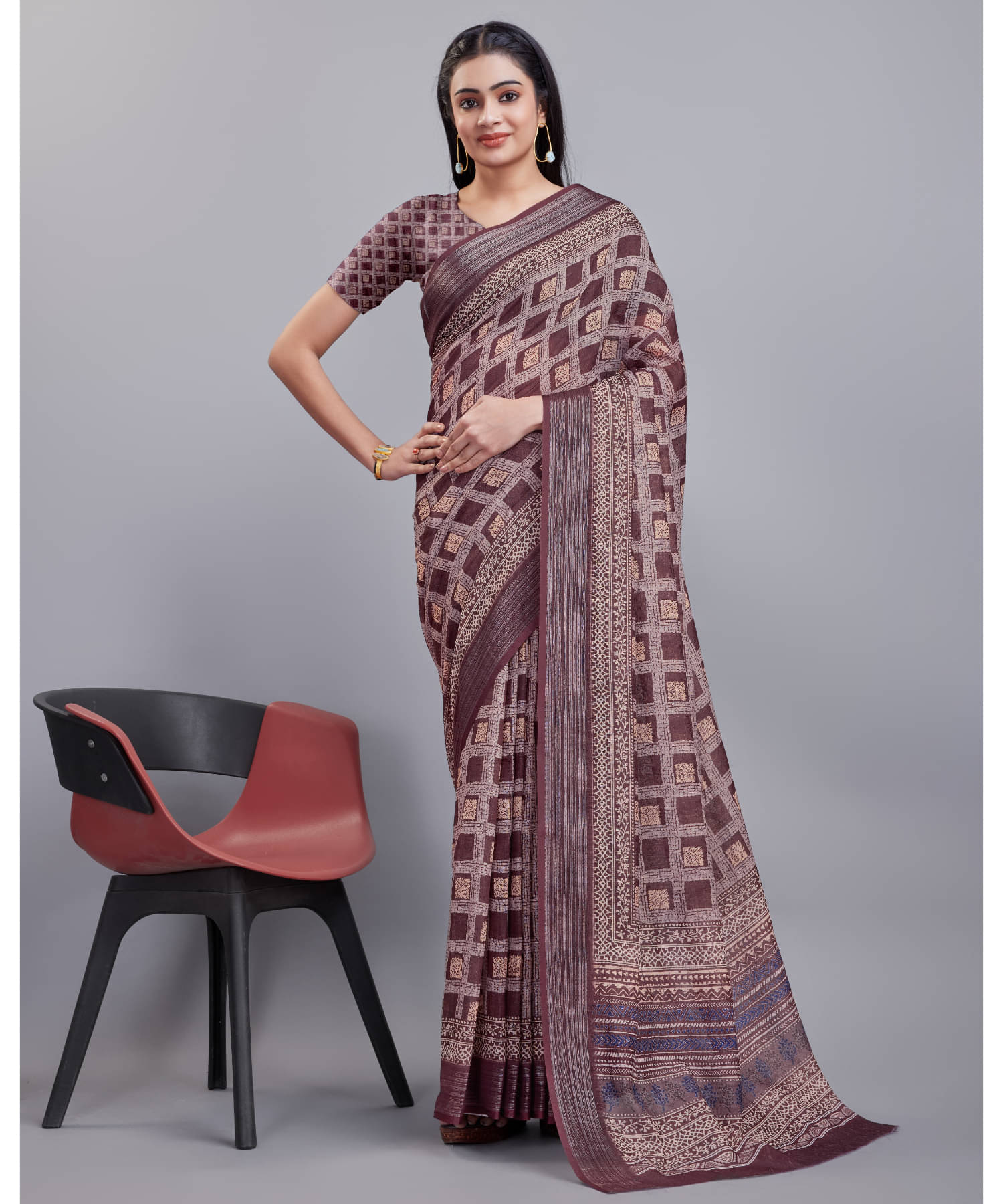 Aadvik Linen Printed Saree With Unstitched Blouse Piece ( Multicolour ) Aadvik Linen Printed Saree With Unstitched Blouse Piece ( Multicolour )