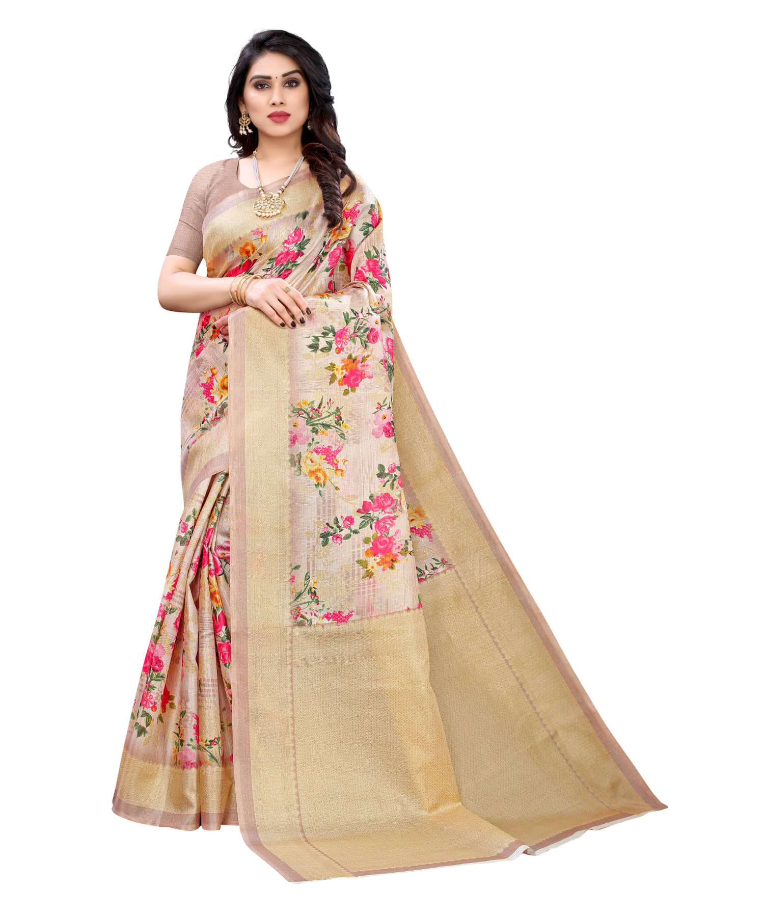 Aadvika Art Silk Printed Saree With Unstitched Blouse Piece ( Grey Melange ) - Sarees | Buy online on ZillyBuy