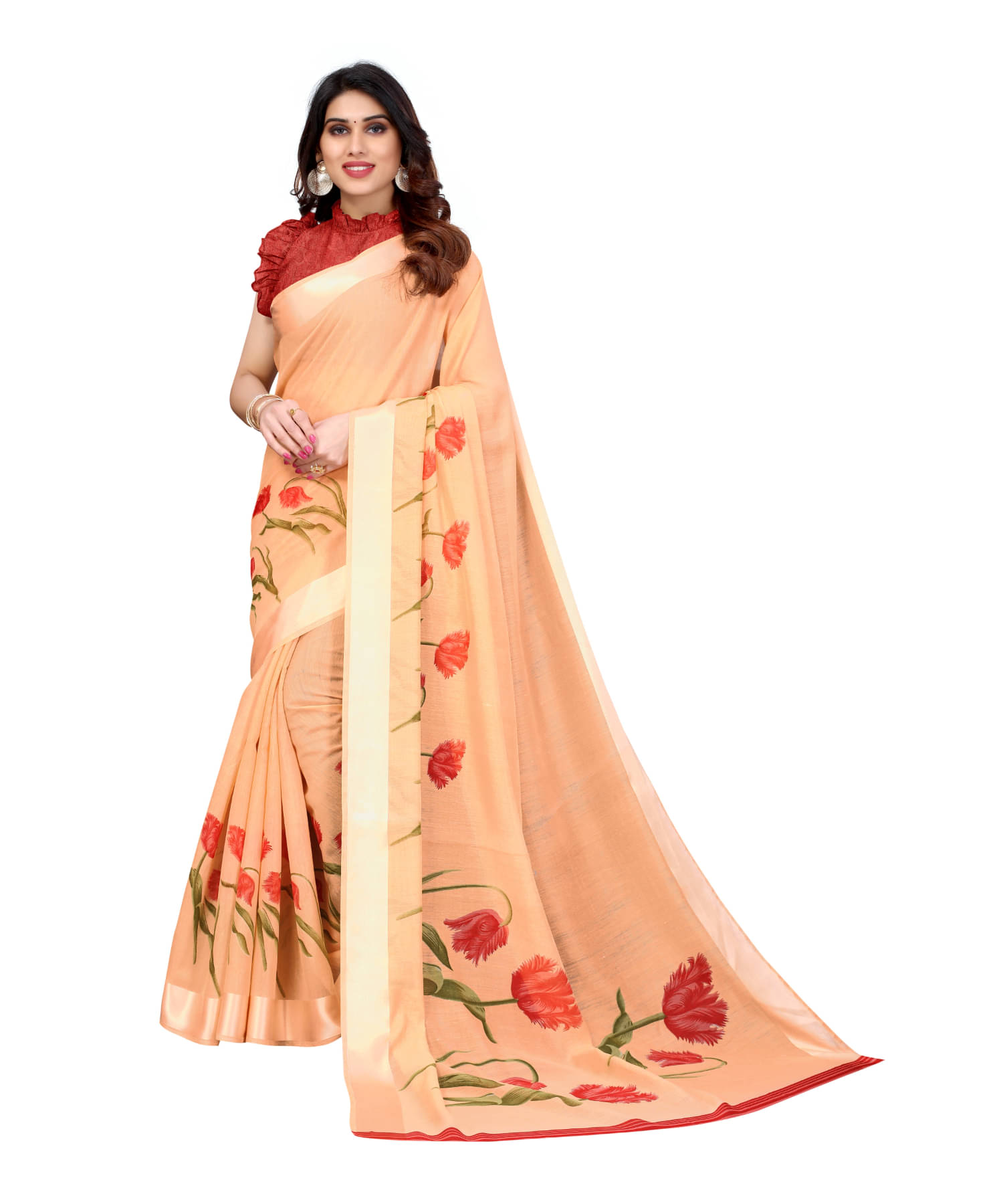 Aadvika Art Silk Printed With Unstitched Blouse Piece ( Orange ) Aadvika Art Silk Printed With Unstitched Blouse Piece ( Orange )