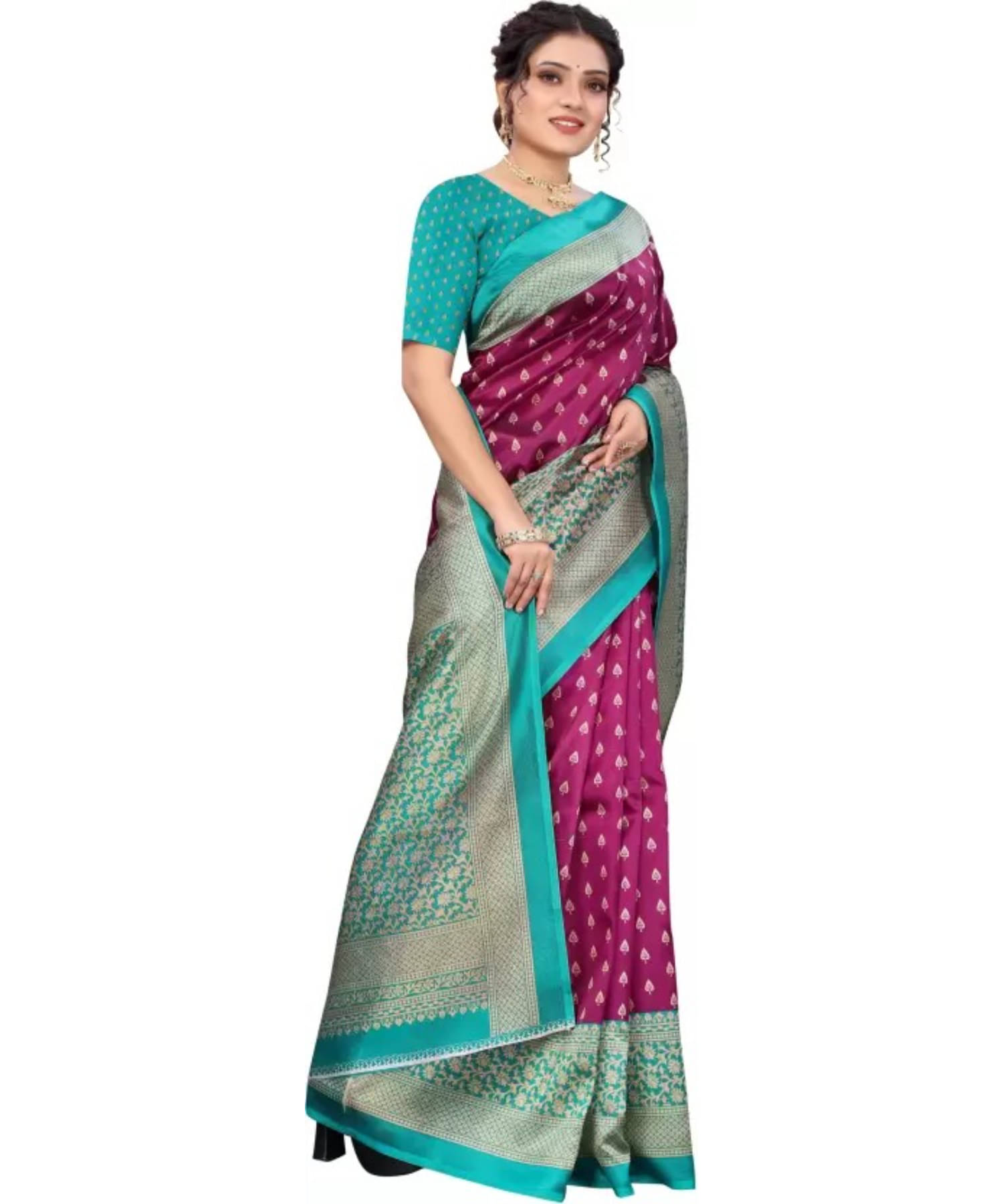 Aadvika Art Silk Printed Saree With Unstitched Blouse Piece ( Maroon ) Aadvika Art Silk Printed Saree With Unstitched Blouse Piece ( Maroon )