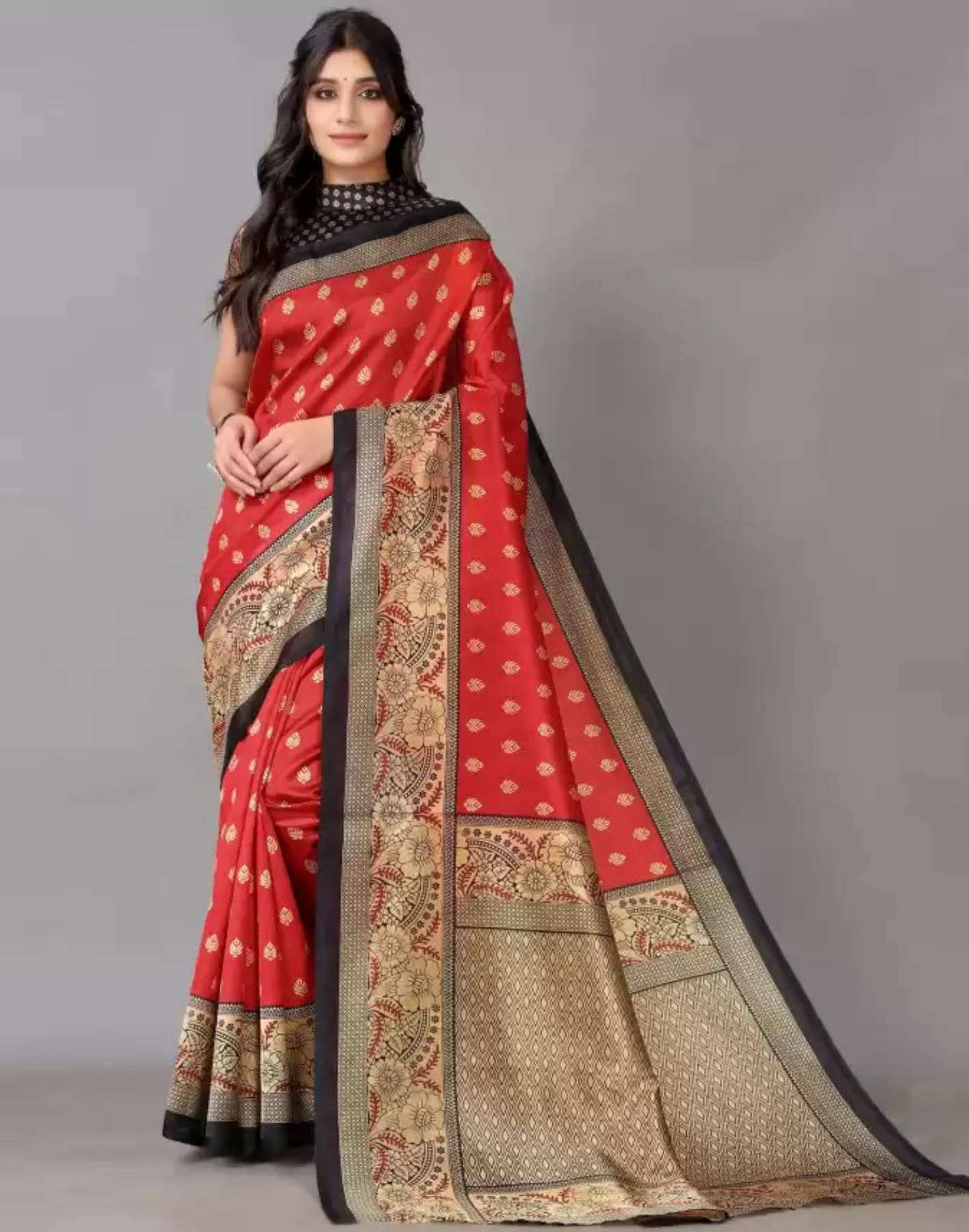 Aadvika Art Silk Printed Saree With Unstitched Blouse Piece ( Red ) Aadvika Art Silk Printed Saree With Unstitched Blouse Piece ( Red )