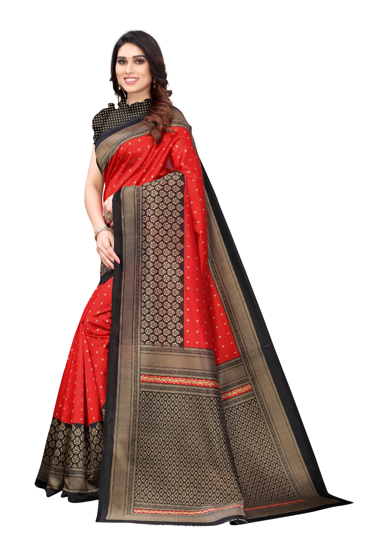 Aadvika Art Silk Printed Saree With Unstitched Blouse Piece ( Red ) Aadvika Art Silk Printed Saree With Unstitched Blouse Piece ( Red )