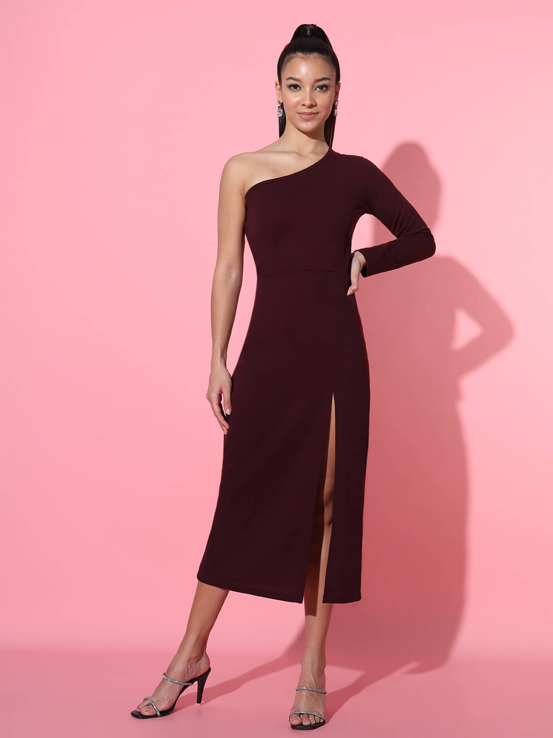     			Addyvero Women Cotton Blend Solid Side Slit Dress ( Maroon )