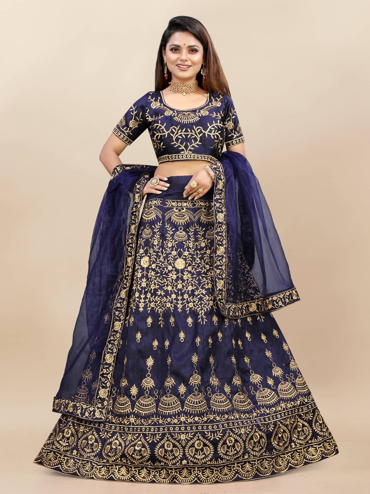 Aika Navy Bangalore Silk Unstitched Unstitched Lehenga Single Aika Navy Bangalore Silk Unstitched Unstitched Lehenga Single