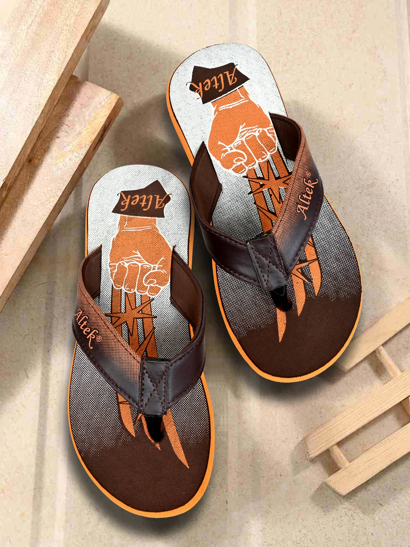     			Altek Orange Men's Thong Flip Flop