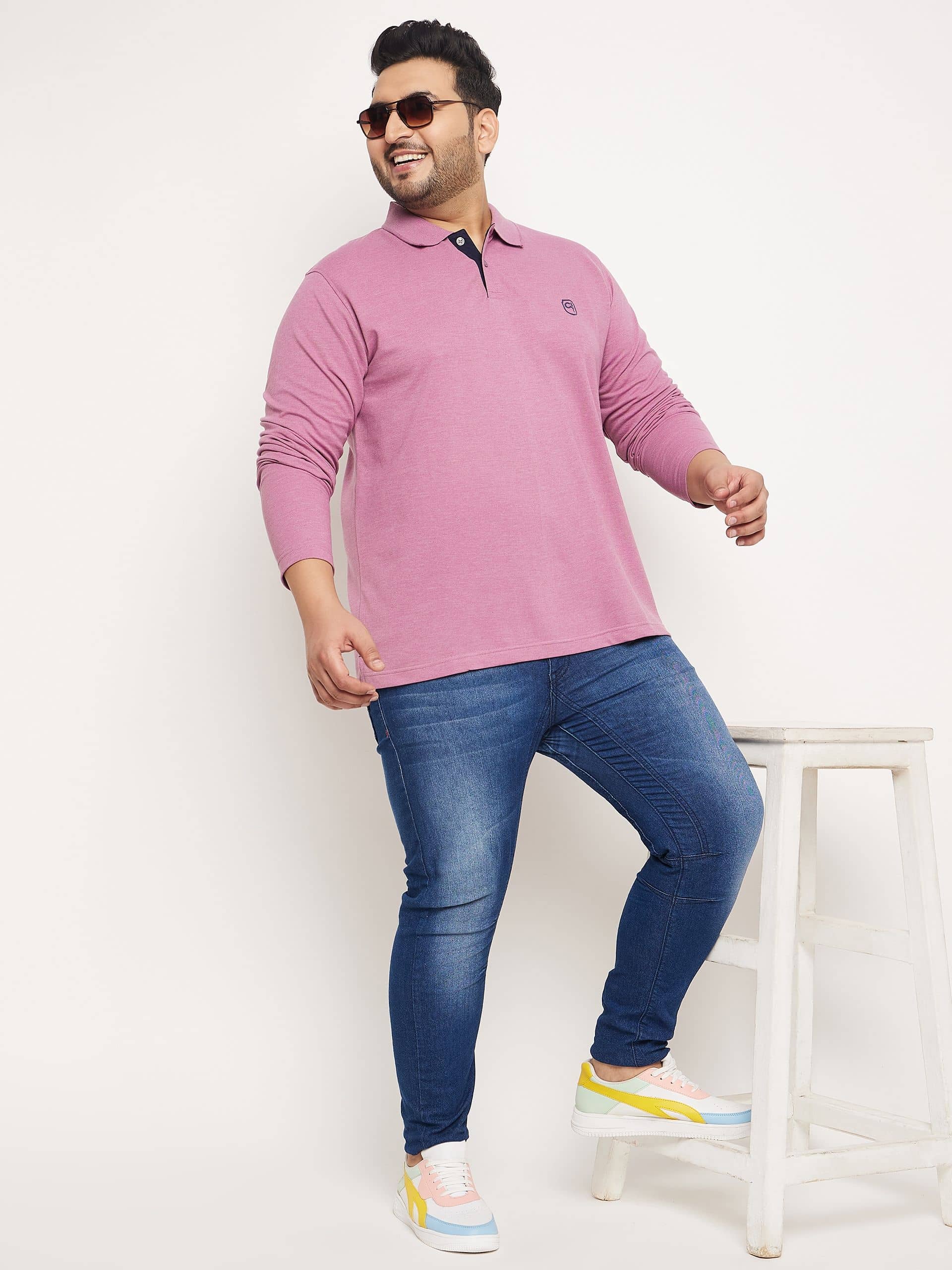 Club York Pack of 1 Cotton Blend Regular Fit Printed Full Sleeves Men's Polo T Shirt ( Lavender )