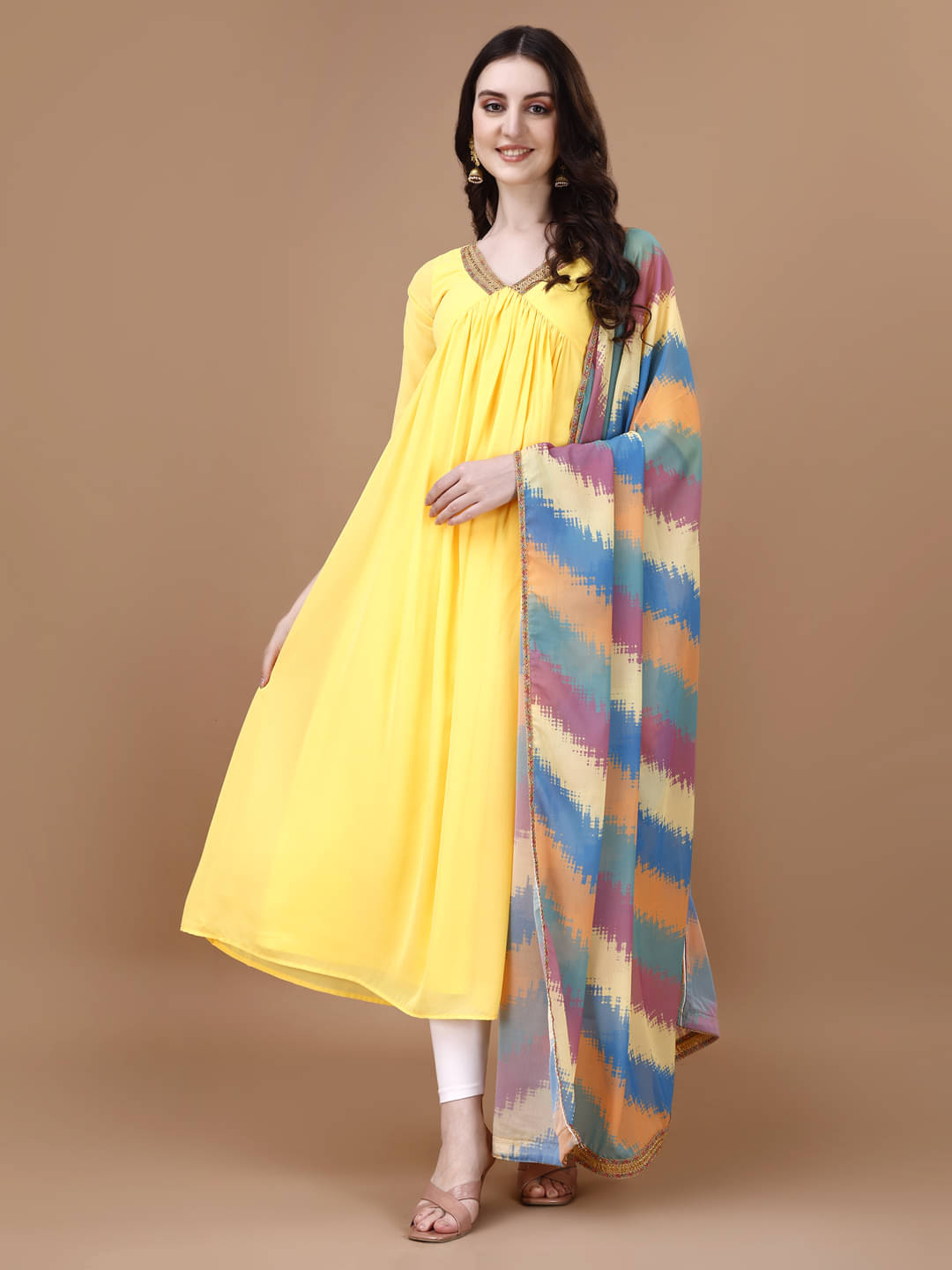 DSK STUDIO Georgette Embellished Anarkali Women's Kurti with Dupatta - Yellow ( Pack of 1 ) DSK STUDIO Georgette Embellished Anarkali Women's Kurti with Dupatta - Yellow ( Pack of 1 )
